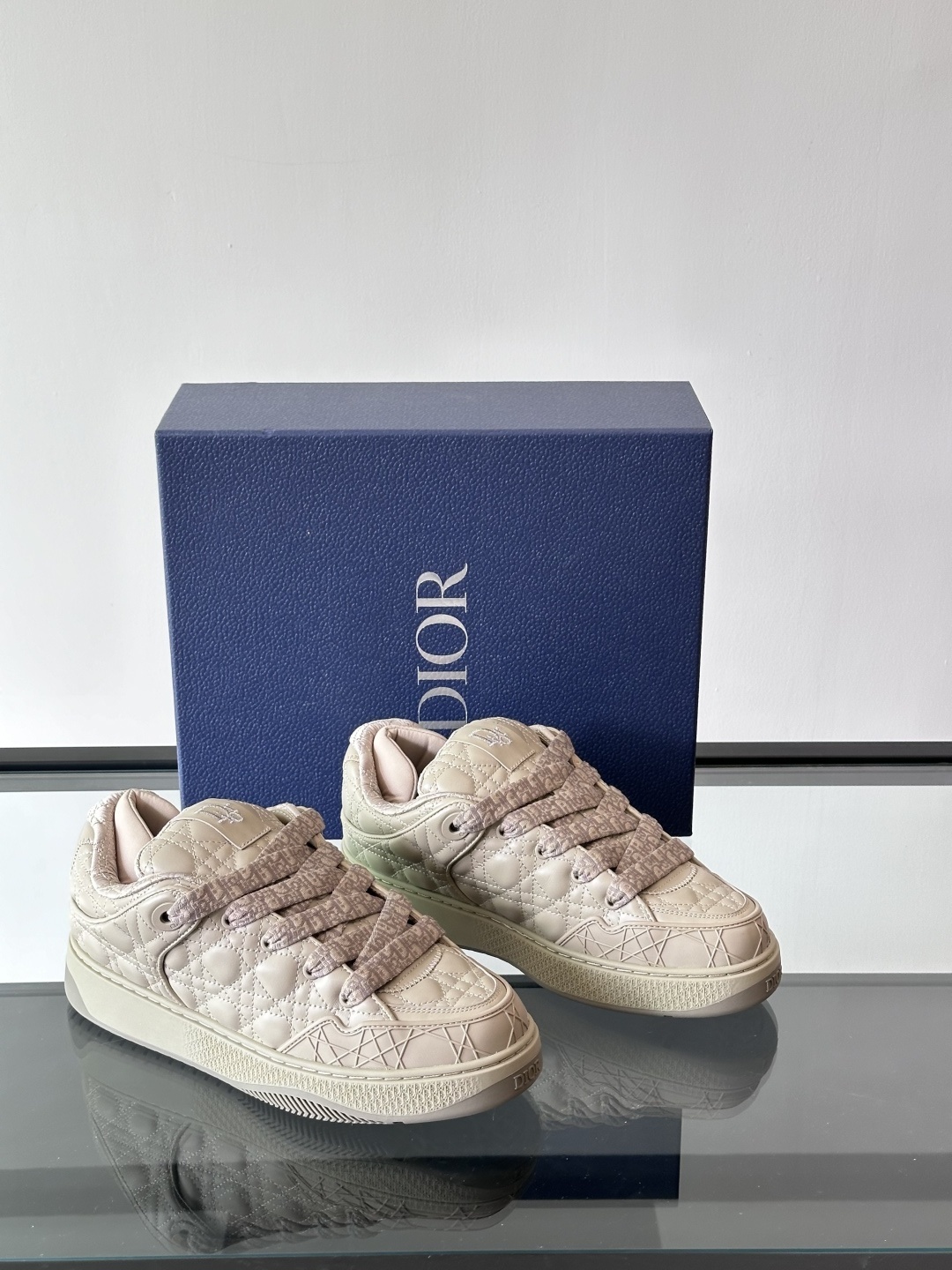 Dior B9S Skater sneakers in a pink/lilac Cannage Kumo leather or suede variant