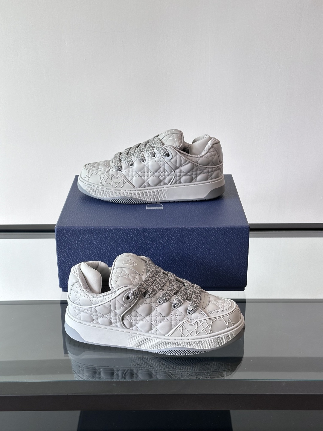 Dior Men's B9S Skater sneaker in gray Kumo Cannage quilted leather