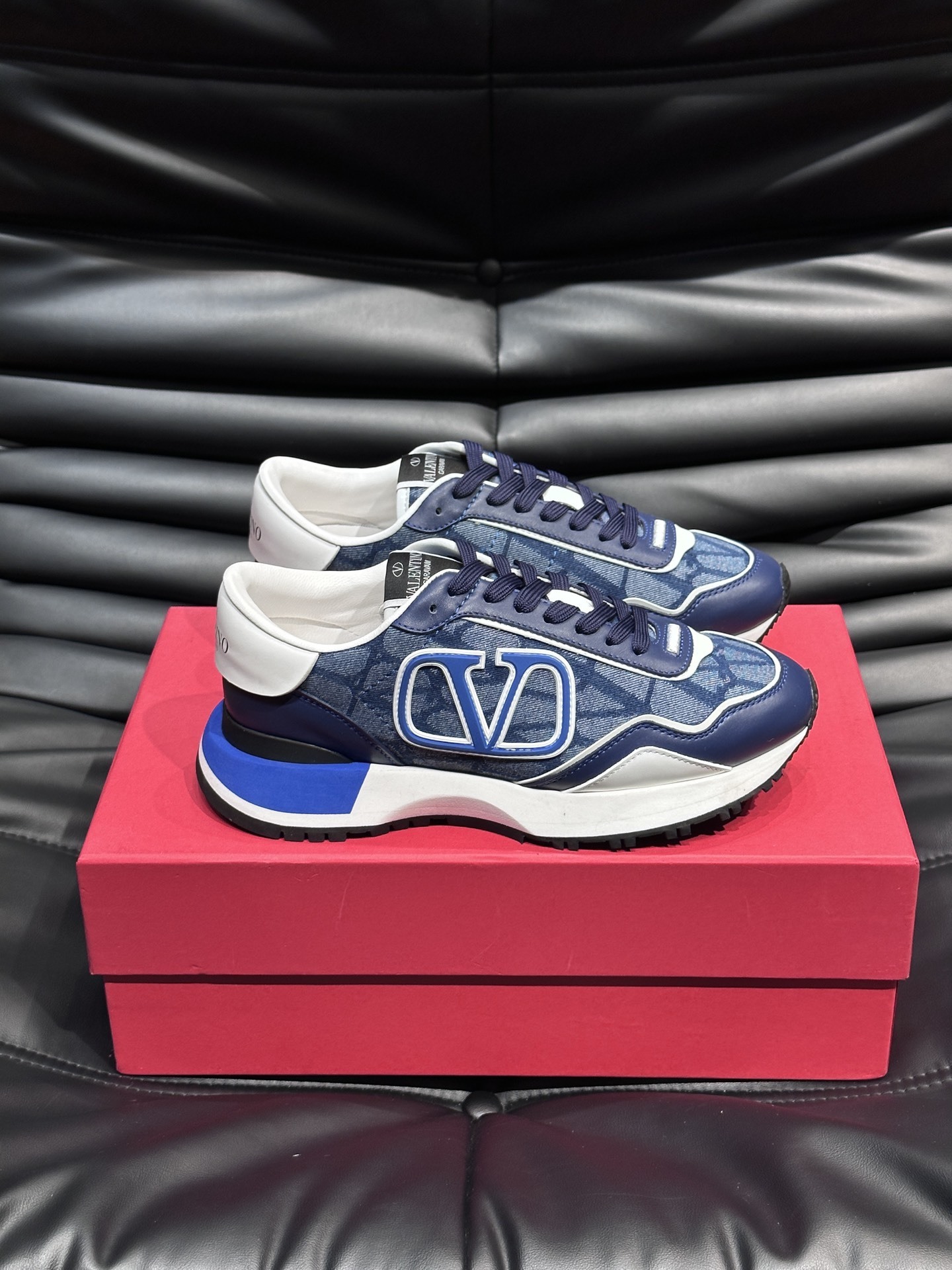 Valentino Garavani VLogo Pace low-top sneakers in a blue and white color-block design
