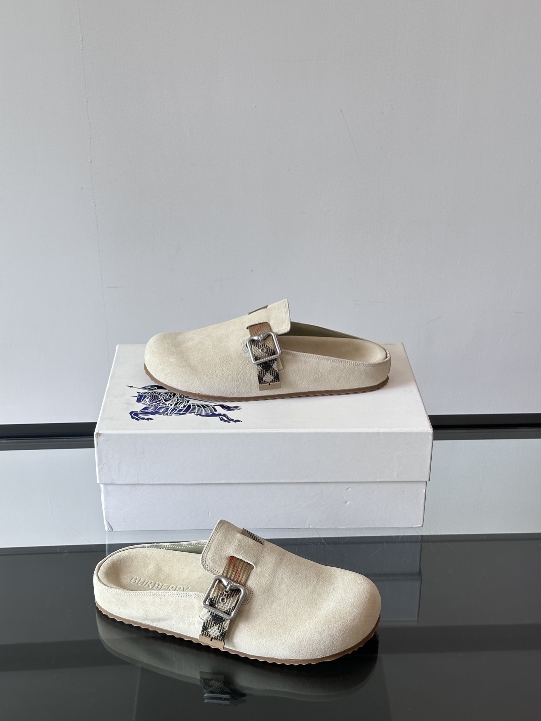 Burberry Suede Urchin Clogs Beige