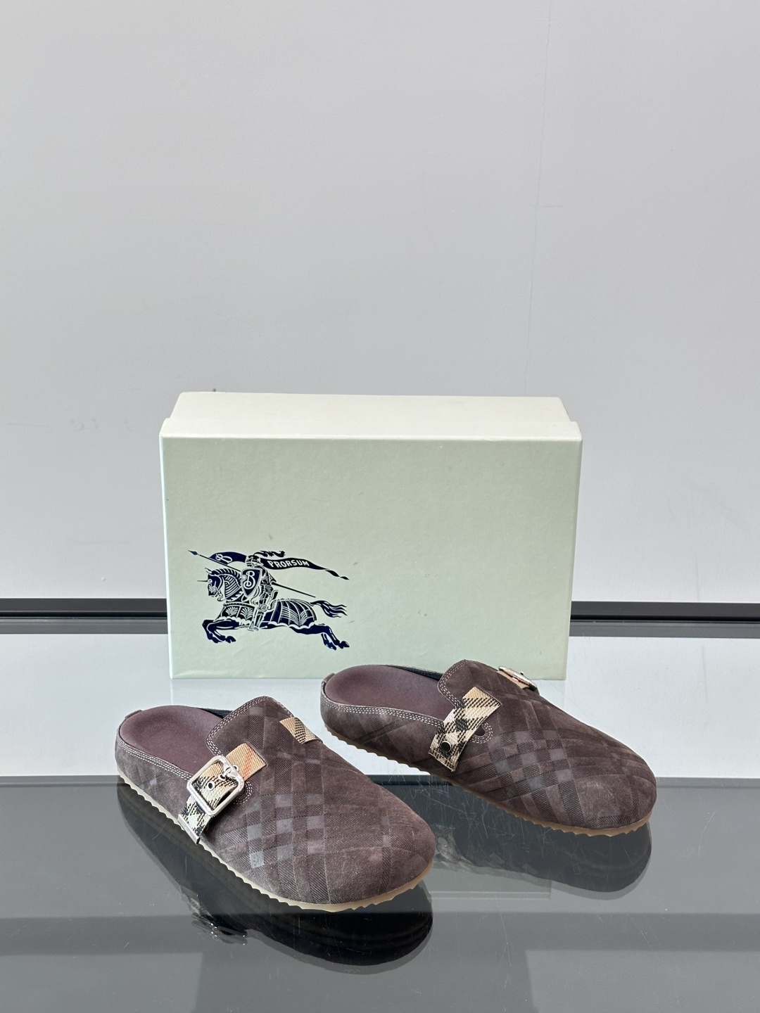 Burberry Urchin check-trimmed suede clogs in brown