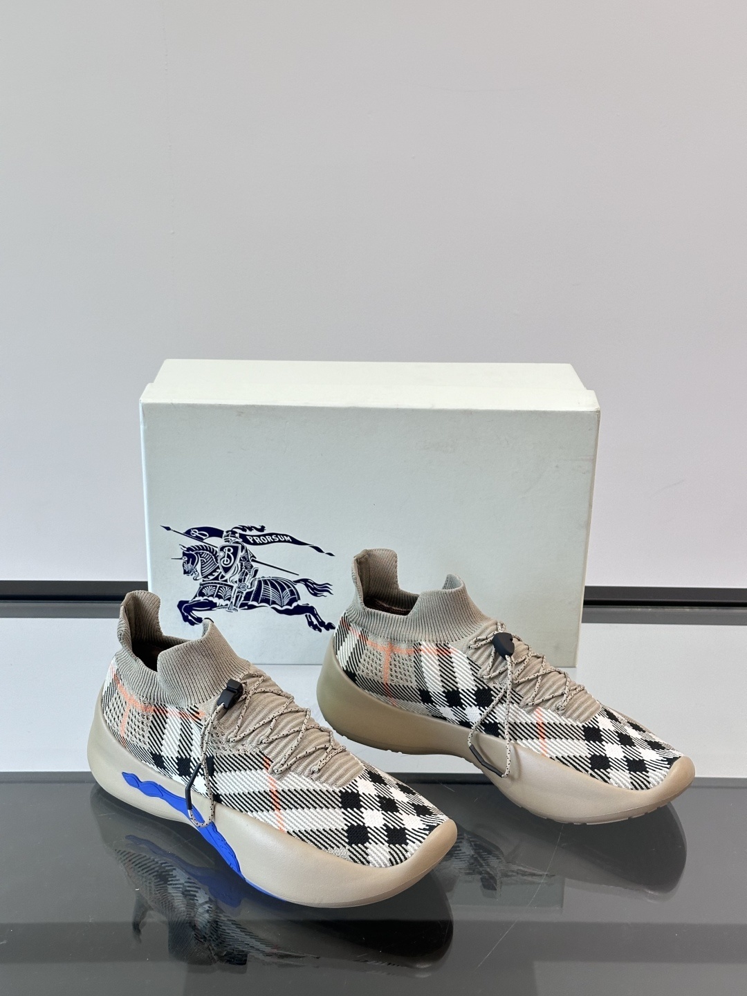 Burberry Check Knit Neptune Sneakers in sand