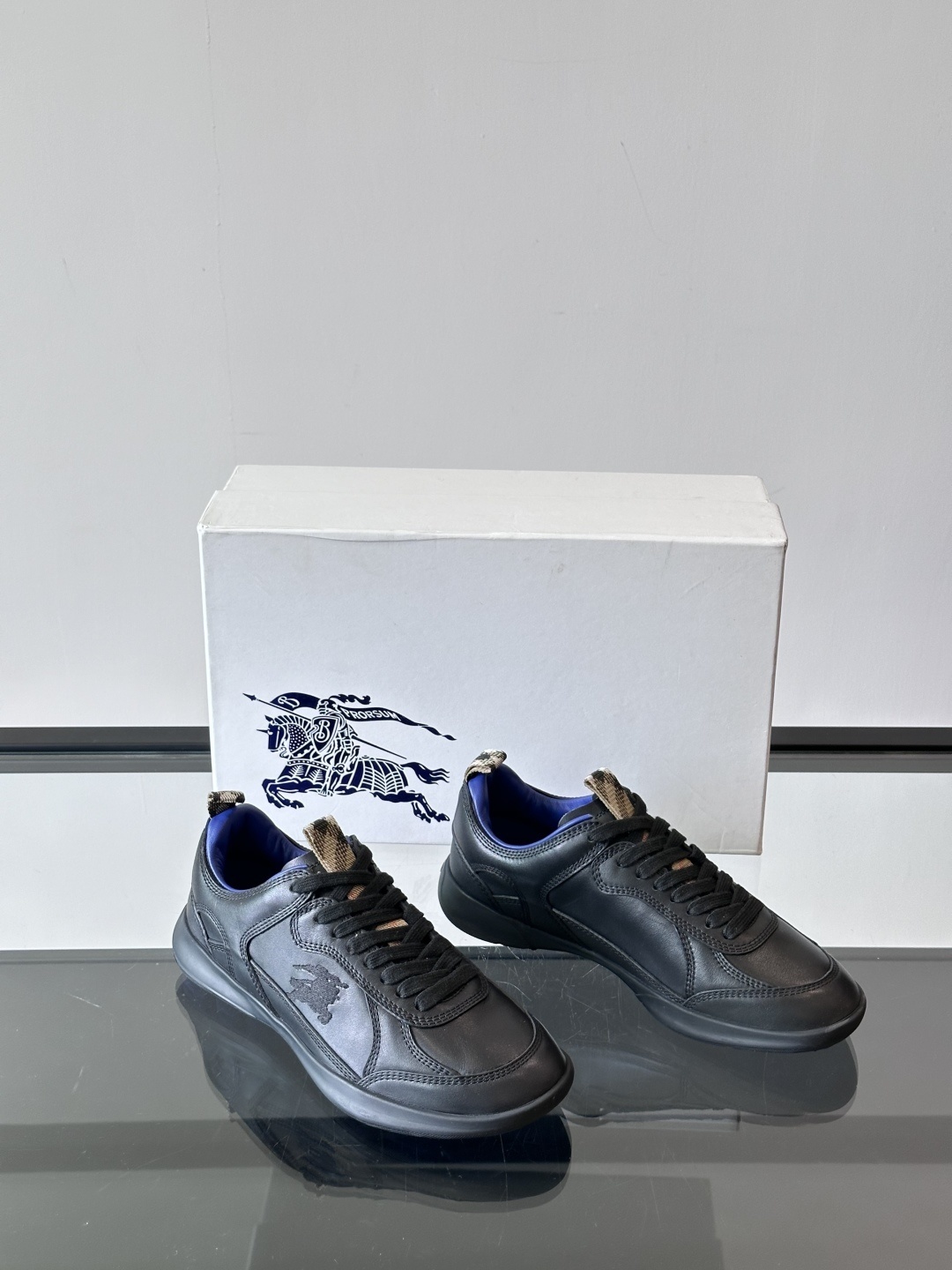 Burberry Matrix sneakers with check pull-tabs and an embroidered Equestrian Knight Design