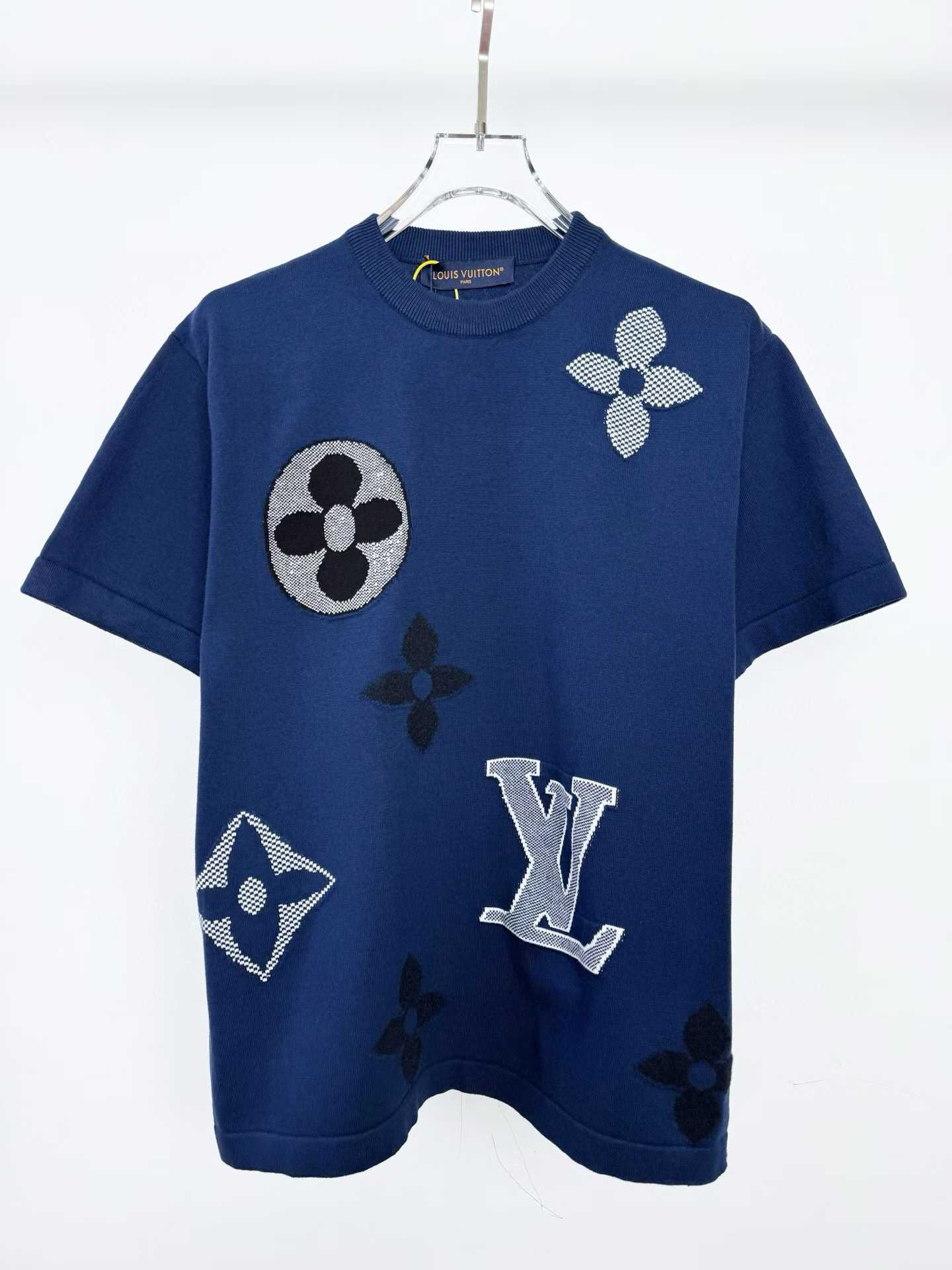 LV Monogram Short-Sleeved Knitted Crewneck in dark blue T-Shirt