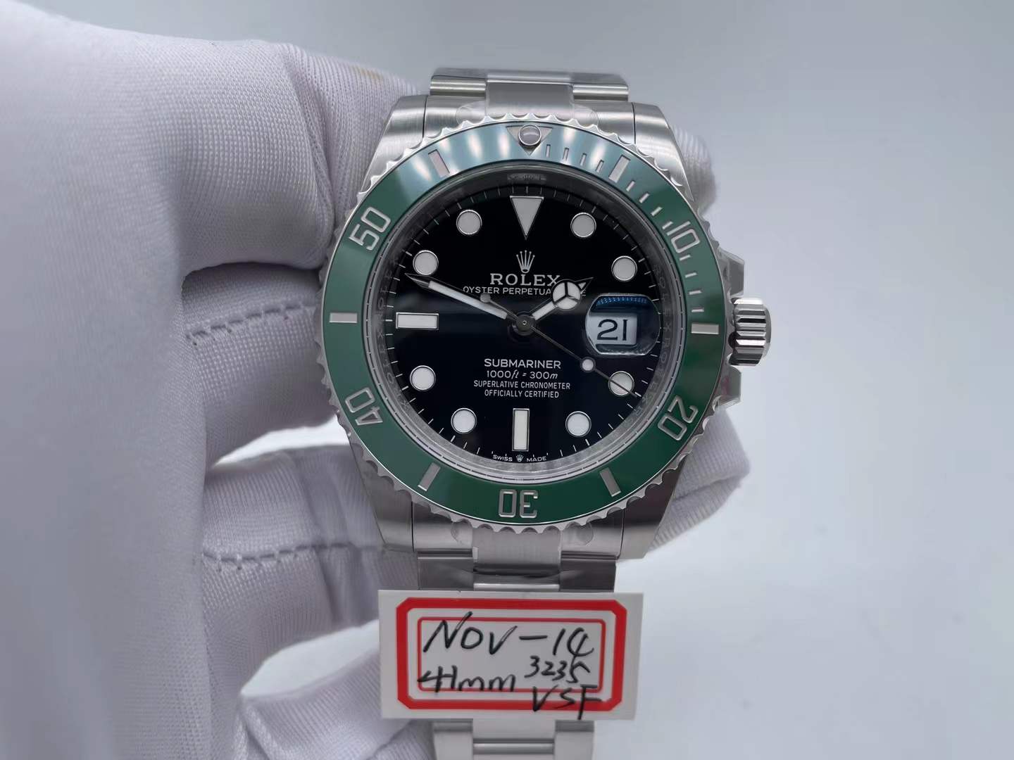 Rolex Submariner Date 41mm reference 126610LV in Oystersteel with a green ceramic bezel insert and a black dial, sometimes nicknamed "Starbucks" or "Kermit".