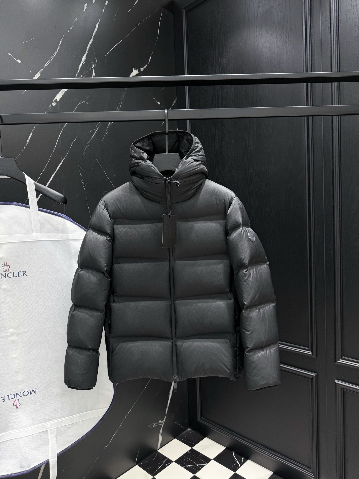 Moncler Masac down jacket in black nylon with a detachable hood