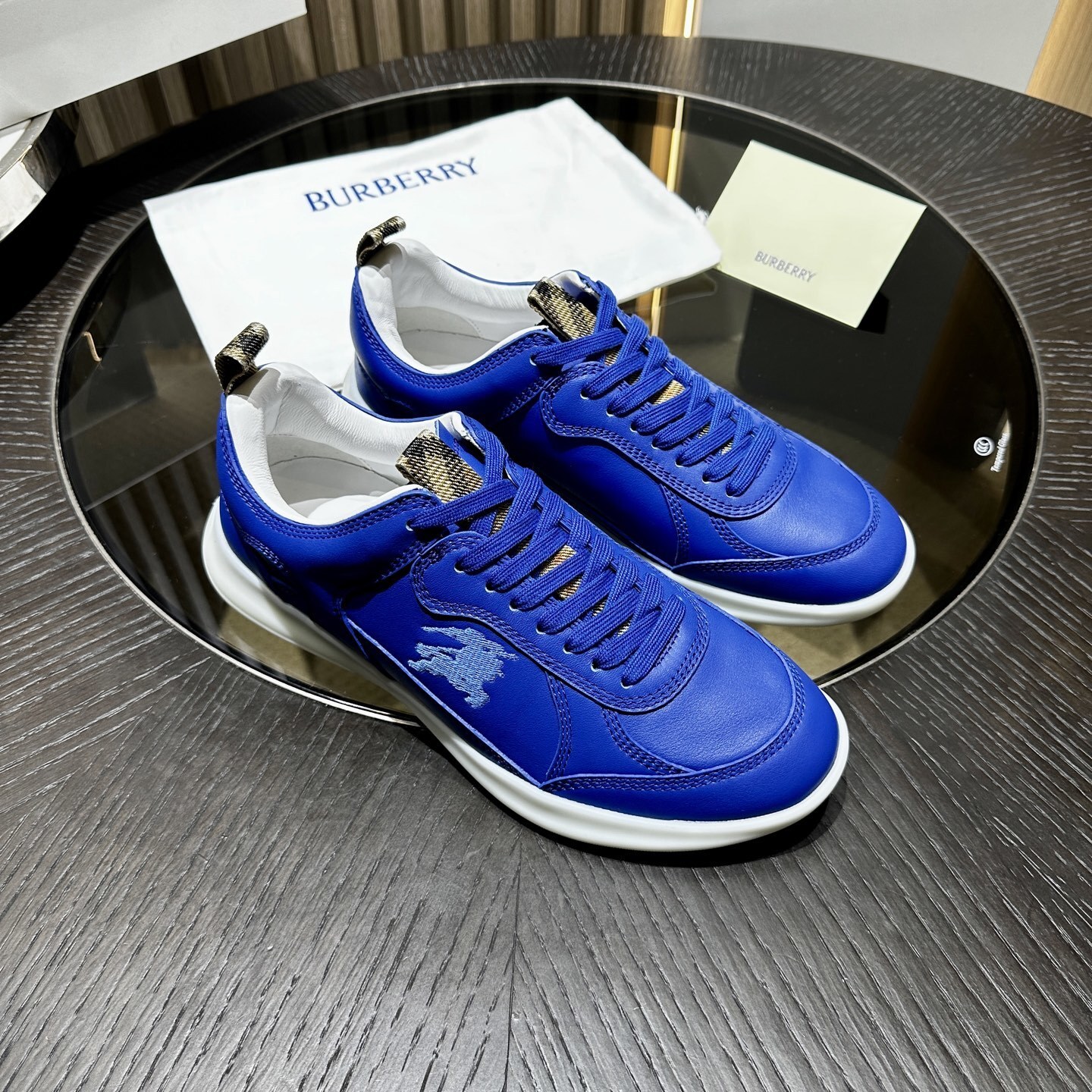 Burberry Leather and Check Terrace Sneakers blue