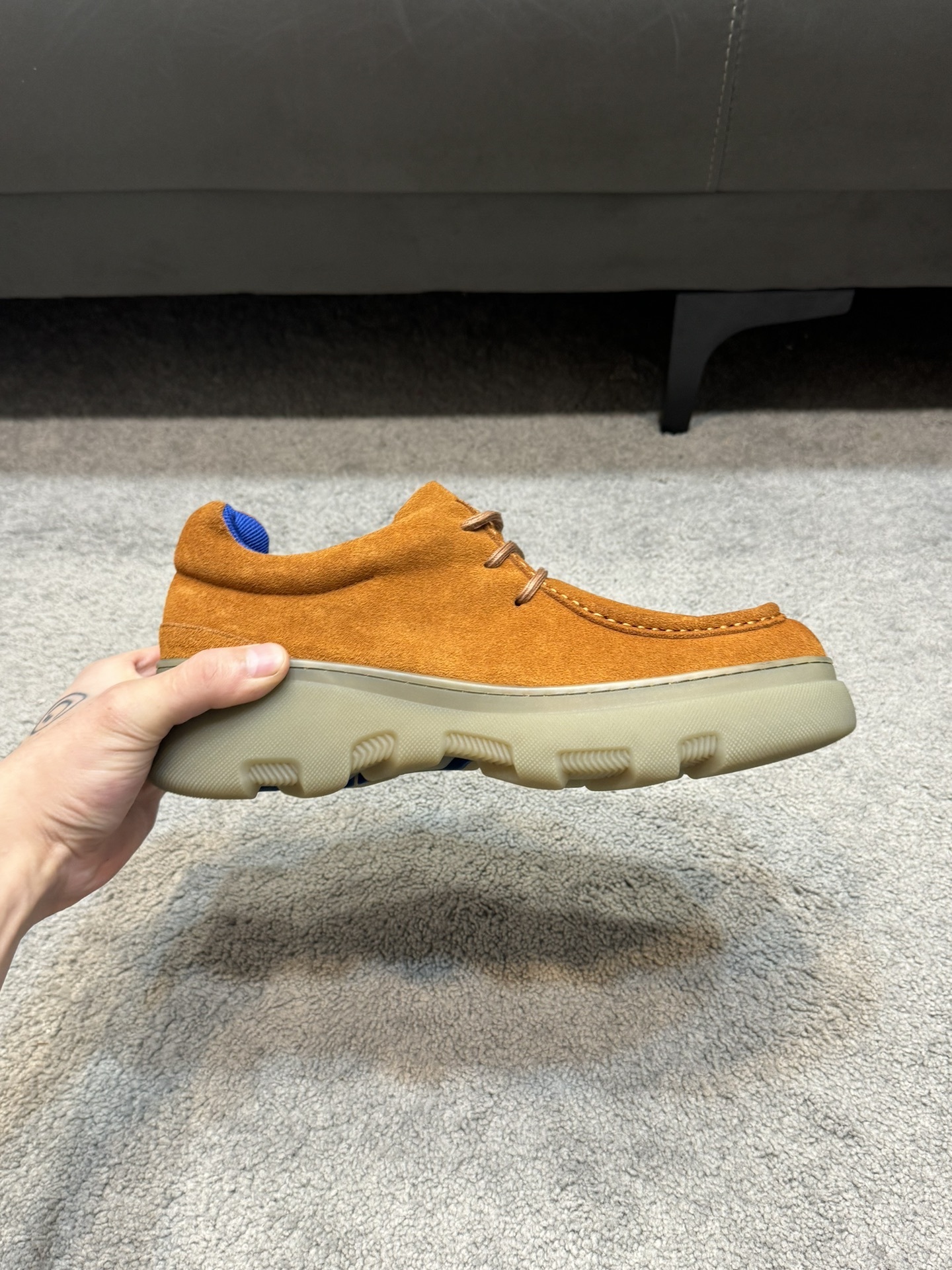 Burberry sand suede Creeper lace-up sneakers with a chunky beige rubber sole