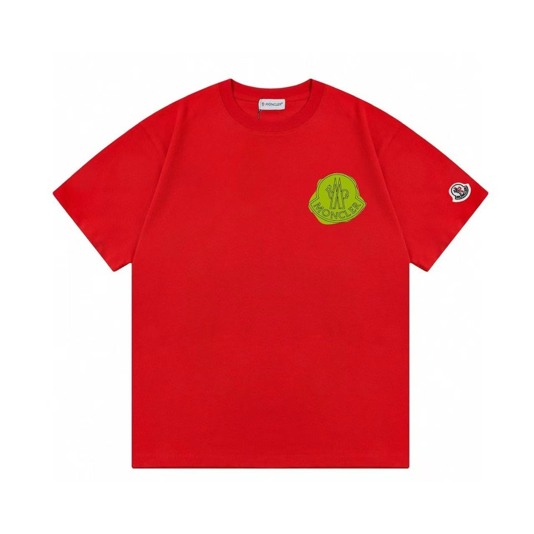 Moncler cotton T-shirt in red with a green logo patch