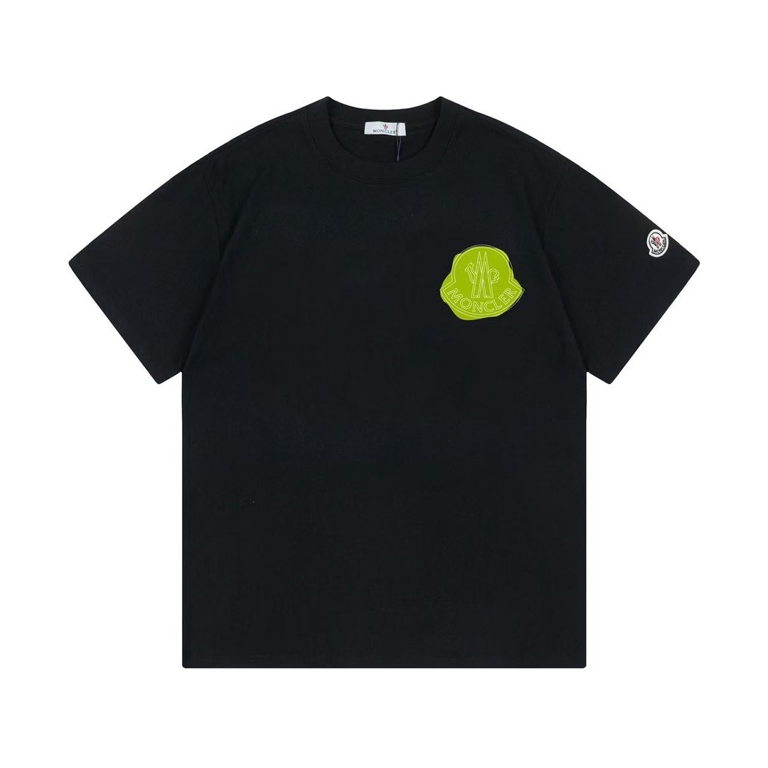Moncler cotton t-shirt with a green textured logo motif on the chest