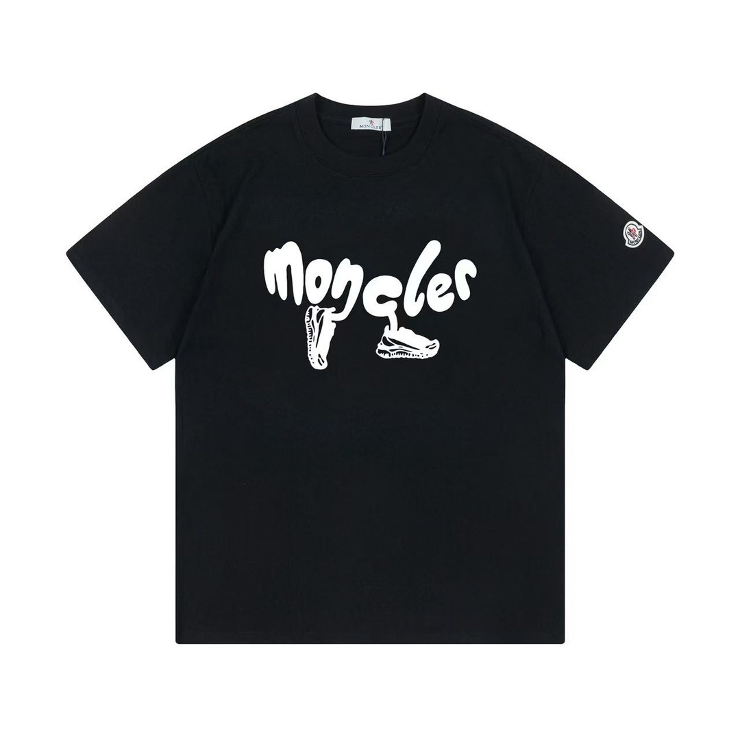 Moncler black cotton-jersey t-shirt with a white running-inspired logo