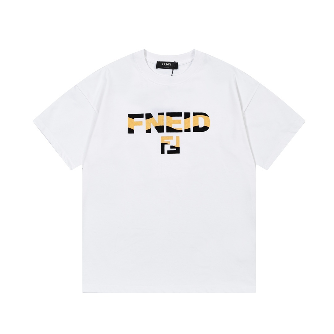 Fendi logo t-shirt with a yellow and black print