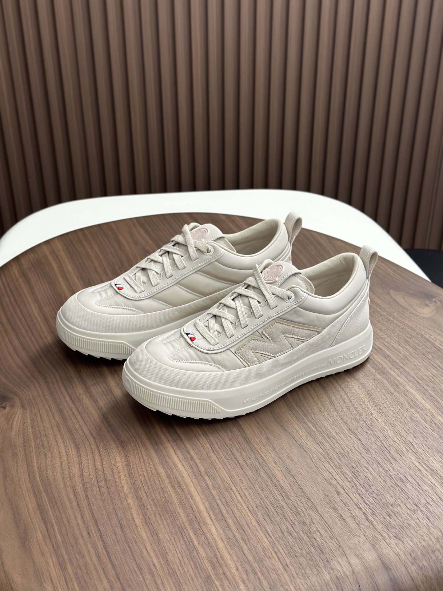 Moncler Altive nubuck and suede sneakers in light beige