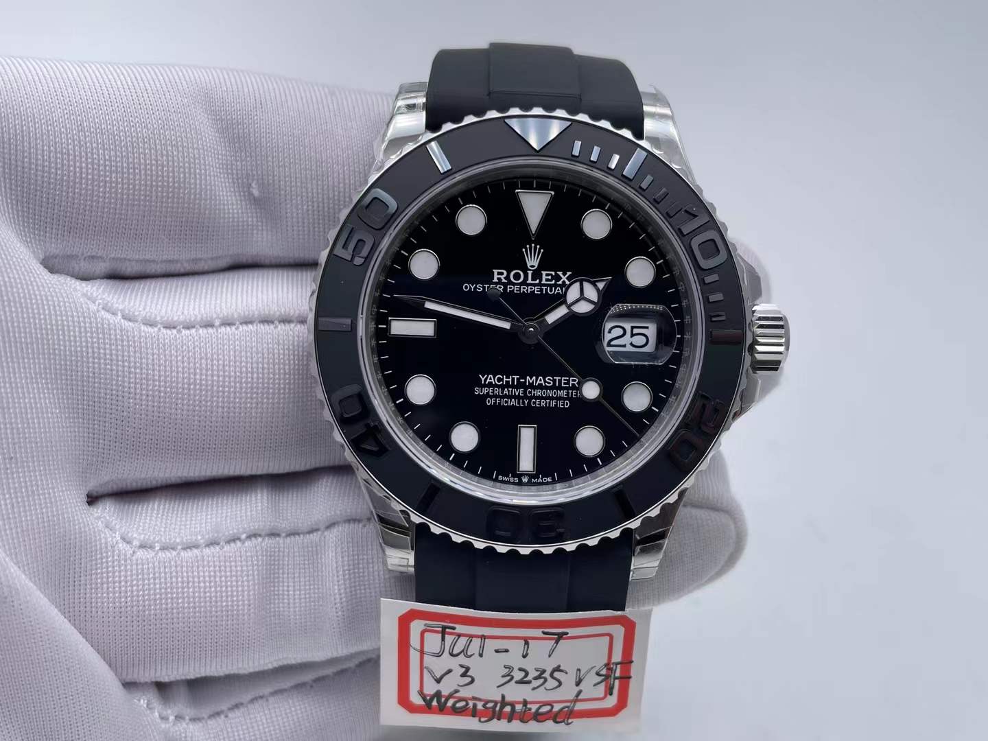 Oyster Perpetual Yacht-Master 42 in 18 ct white gold with a black Cerachrom bezel insert and an Oysterflex bracelet