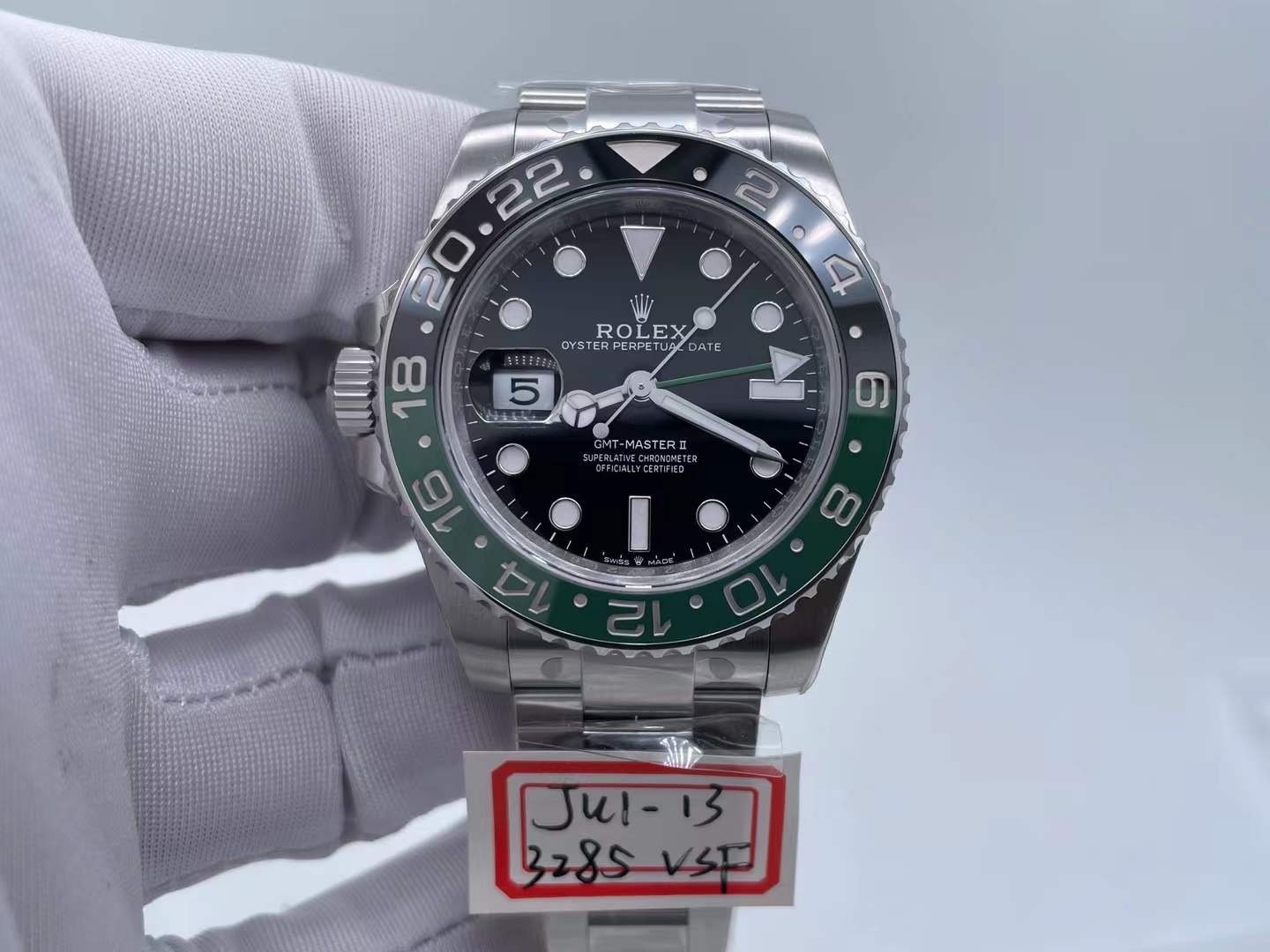 GMT-Master II reference 126720VTNR watch in Oystersteel with a black dial and a green and black Cerachrom bezel