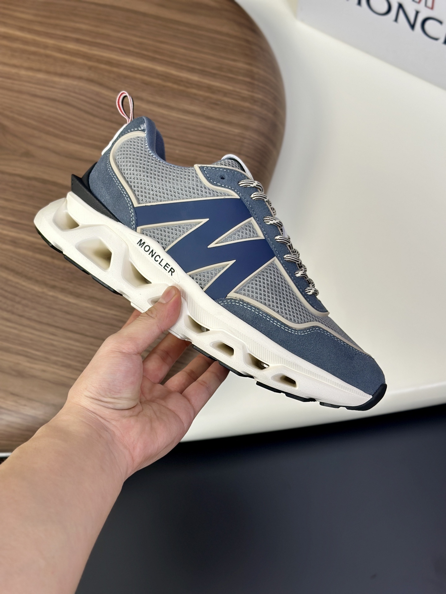 Moncler Promyx Space sneakers in blue and grey suede and mesh