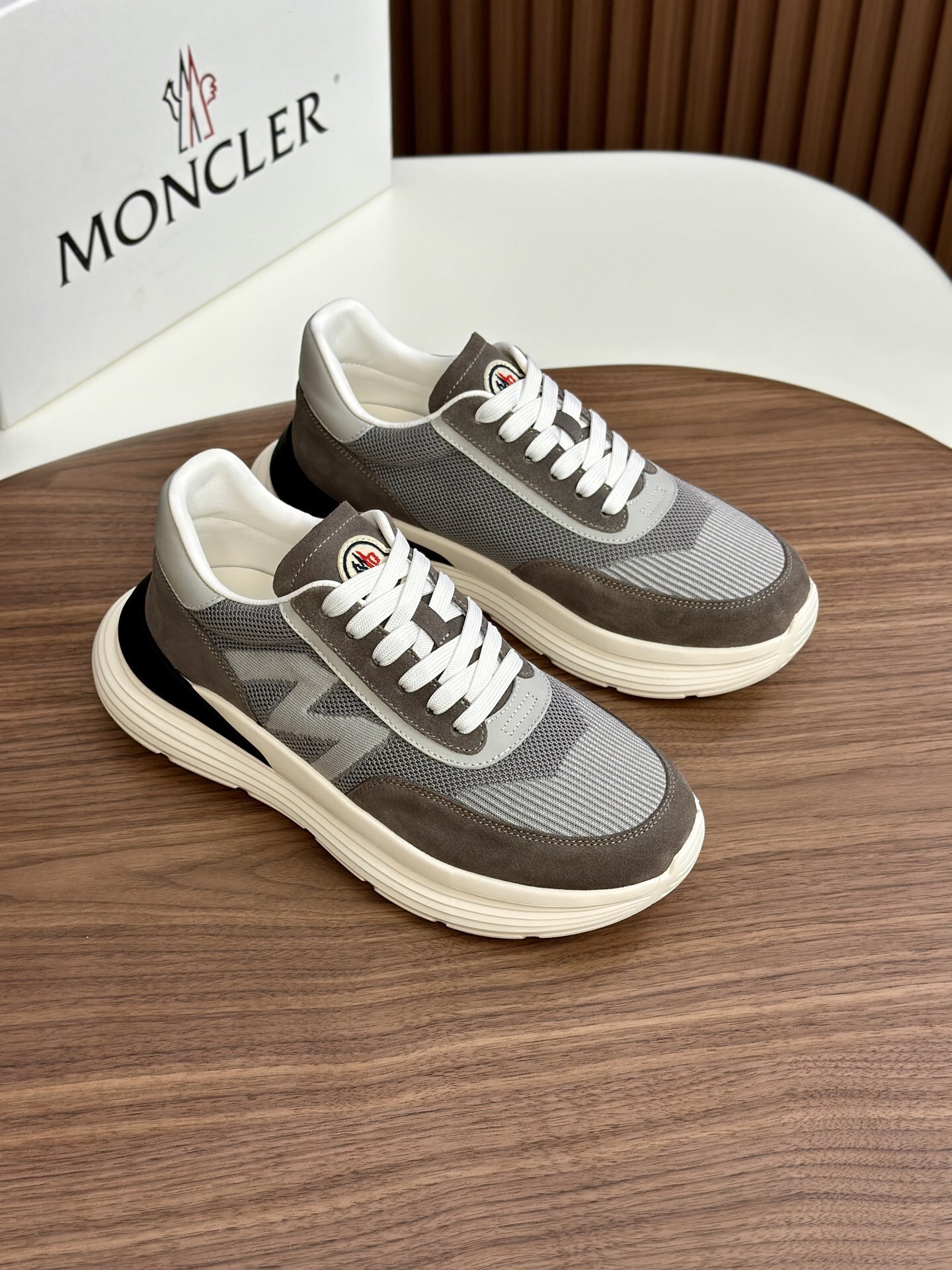 Moncler Pivot sneakers grey mesh and brown suede