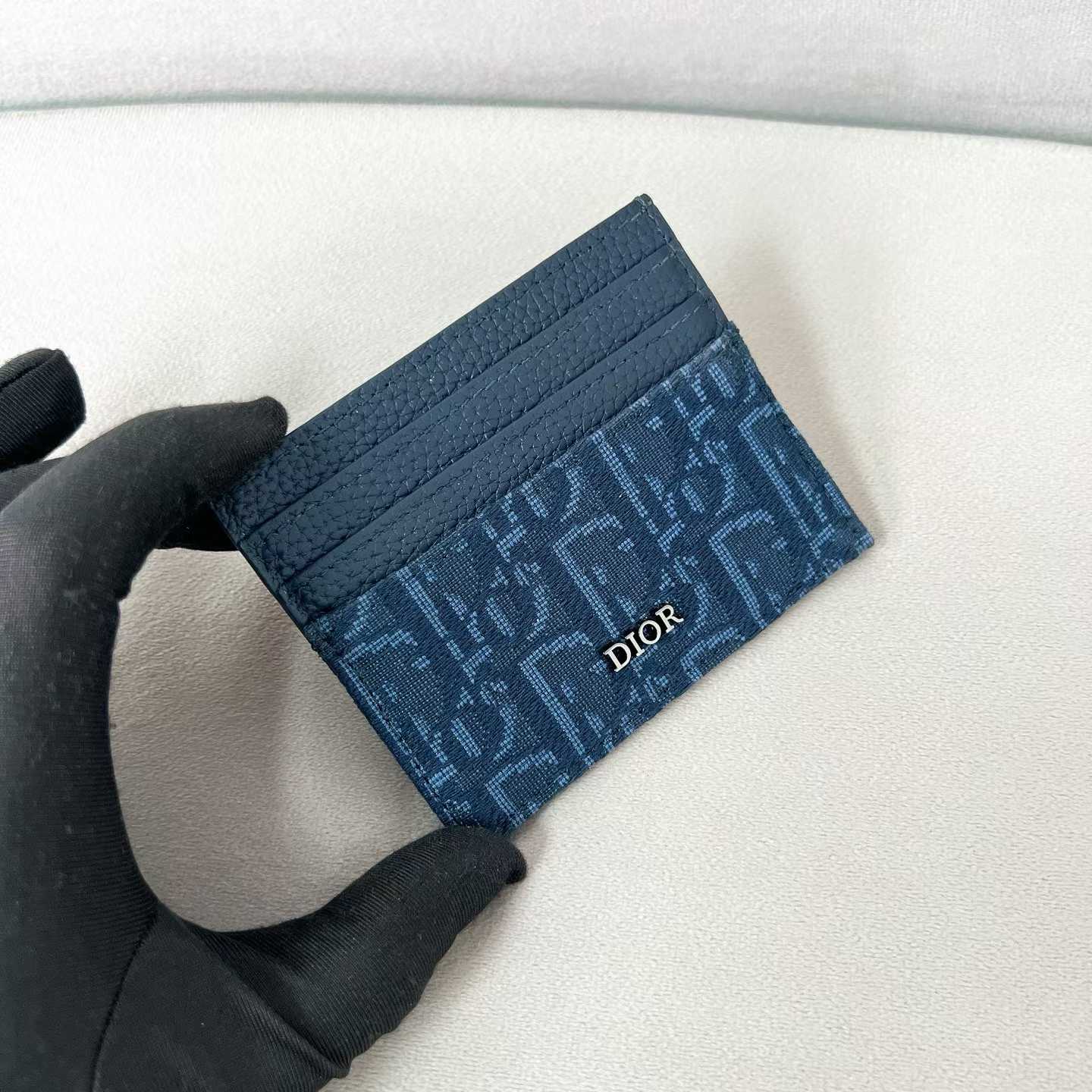 Dior Saddle card holder in deep blue grained calfskin leather