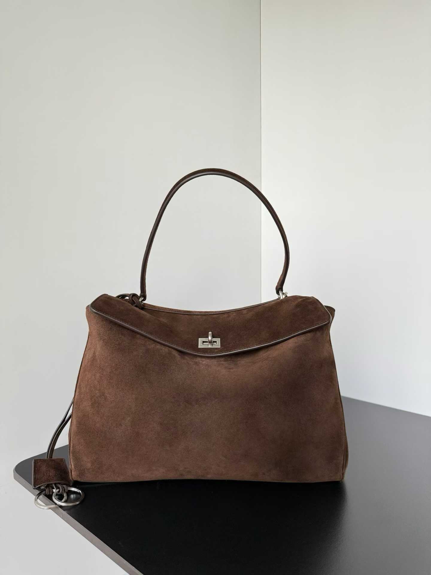 Balenciaga Rodeo Medium tote bag in brown suede.