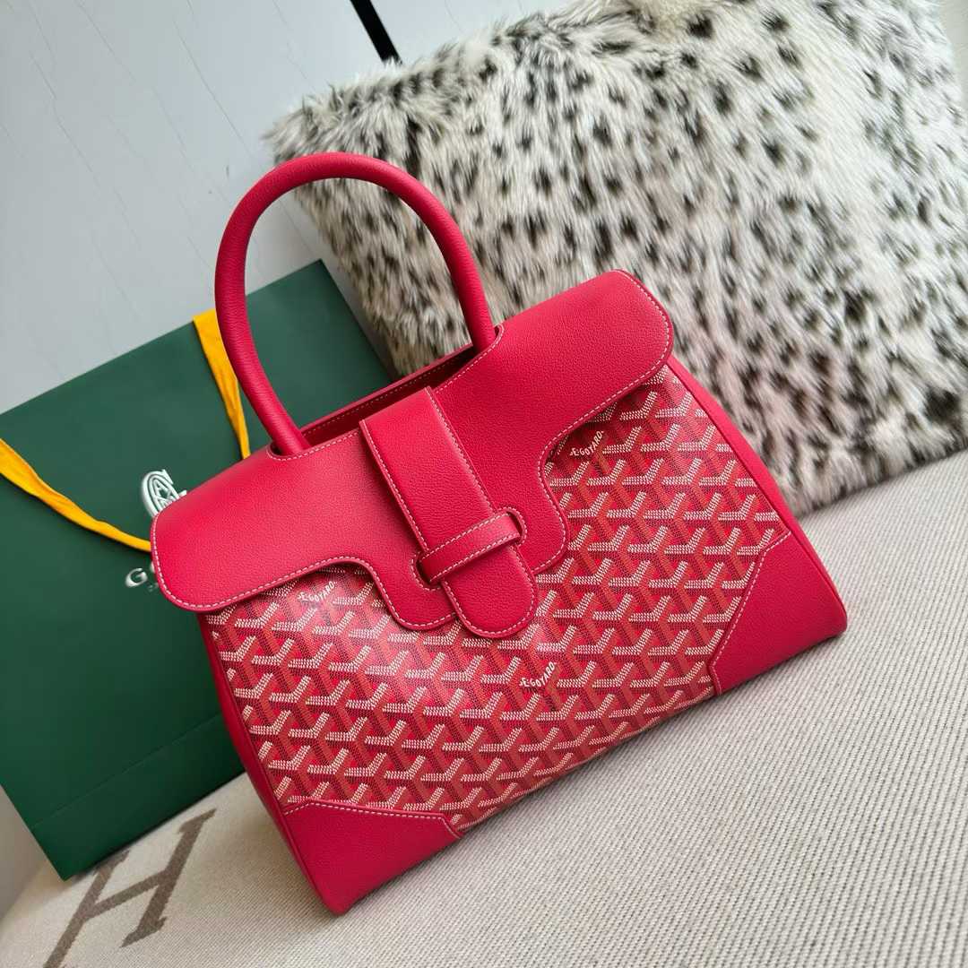 Goyard Saïgon tote bag in fuchsia Goyardine coated canvas and chevroches calfskin