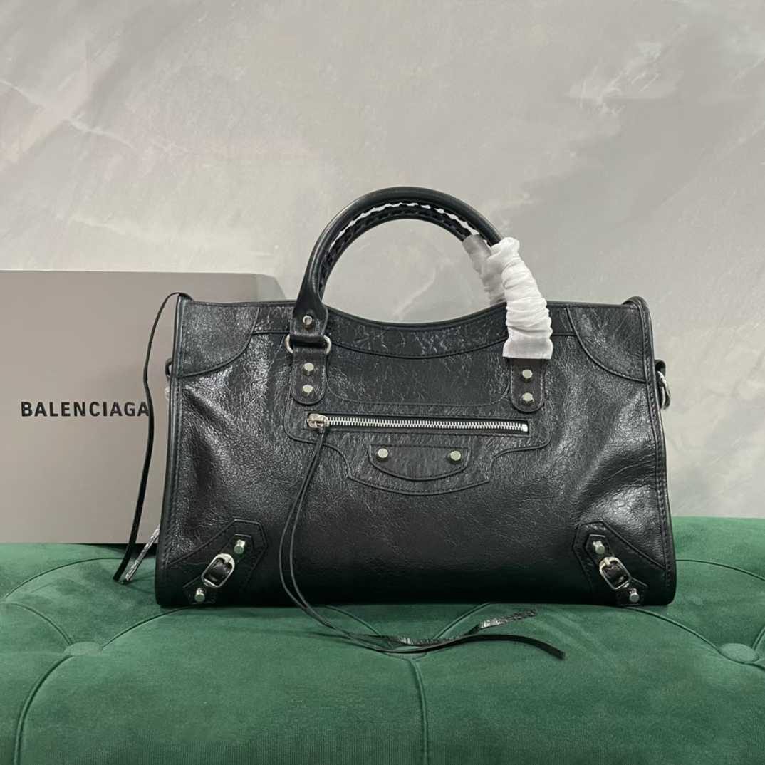 Balenciaga Le City large bag in black Arena lambskin with silver-tone hardware