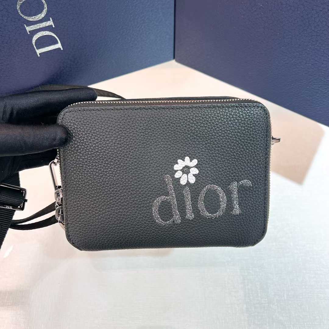 Dior x ERL Pouch with Strap in black grained calfskin