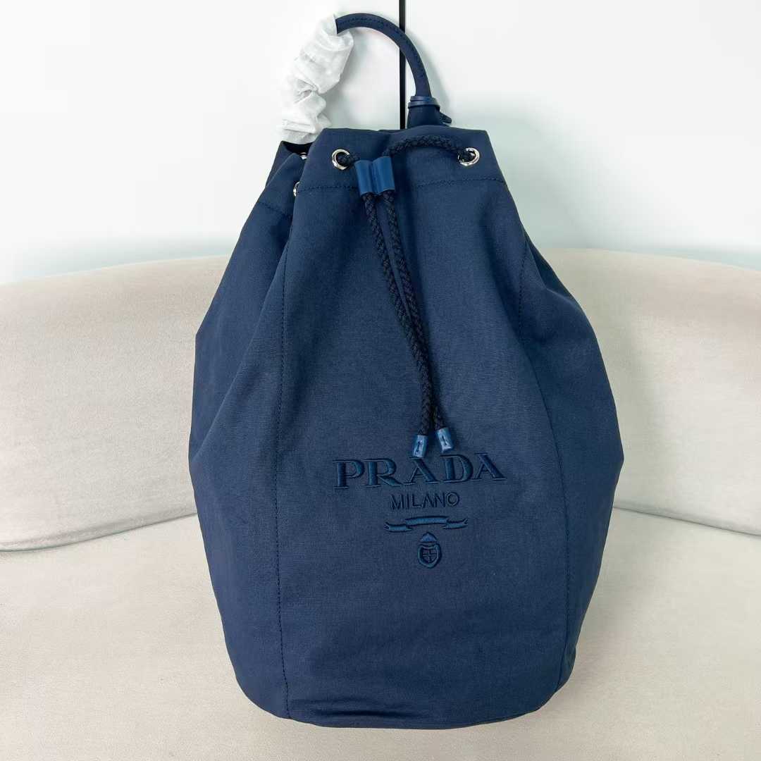 Prada navy blue canvas drawstring duffle bag