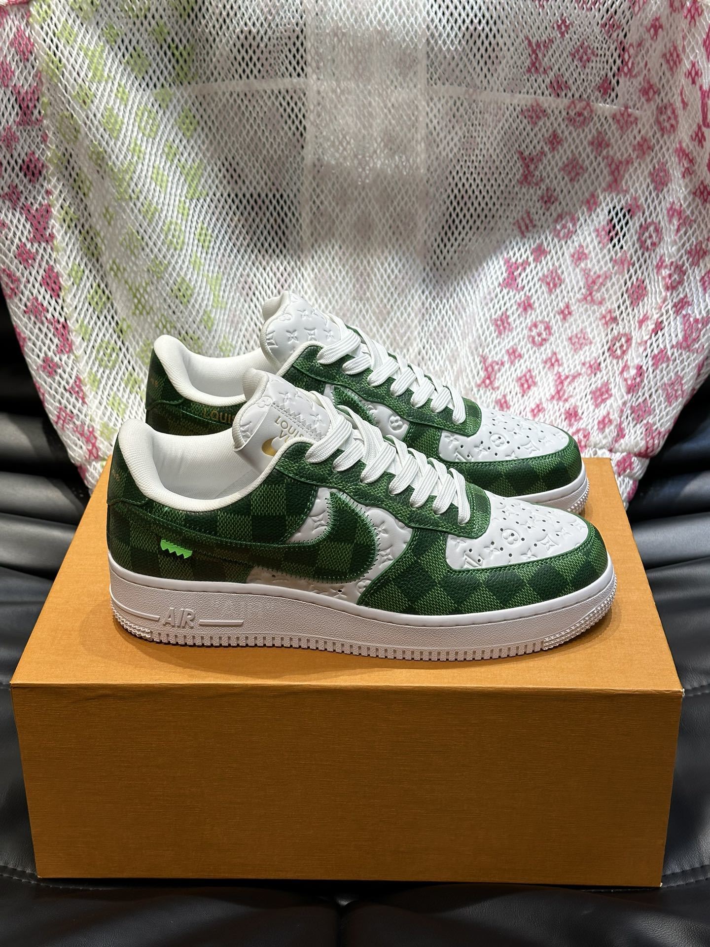 LV Nike Air Force 1 Low Sneakers By Virgil Abloh in the White Green
