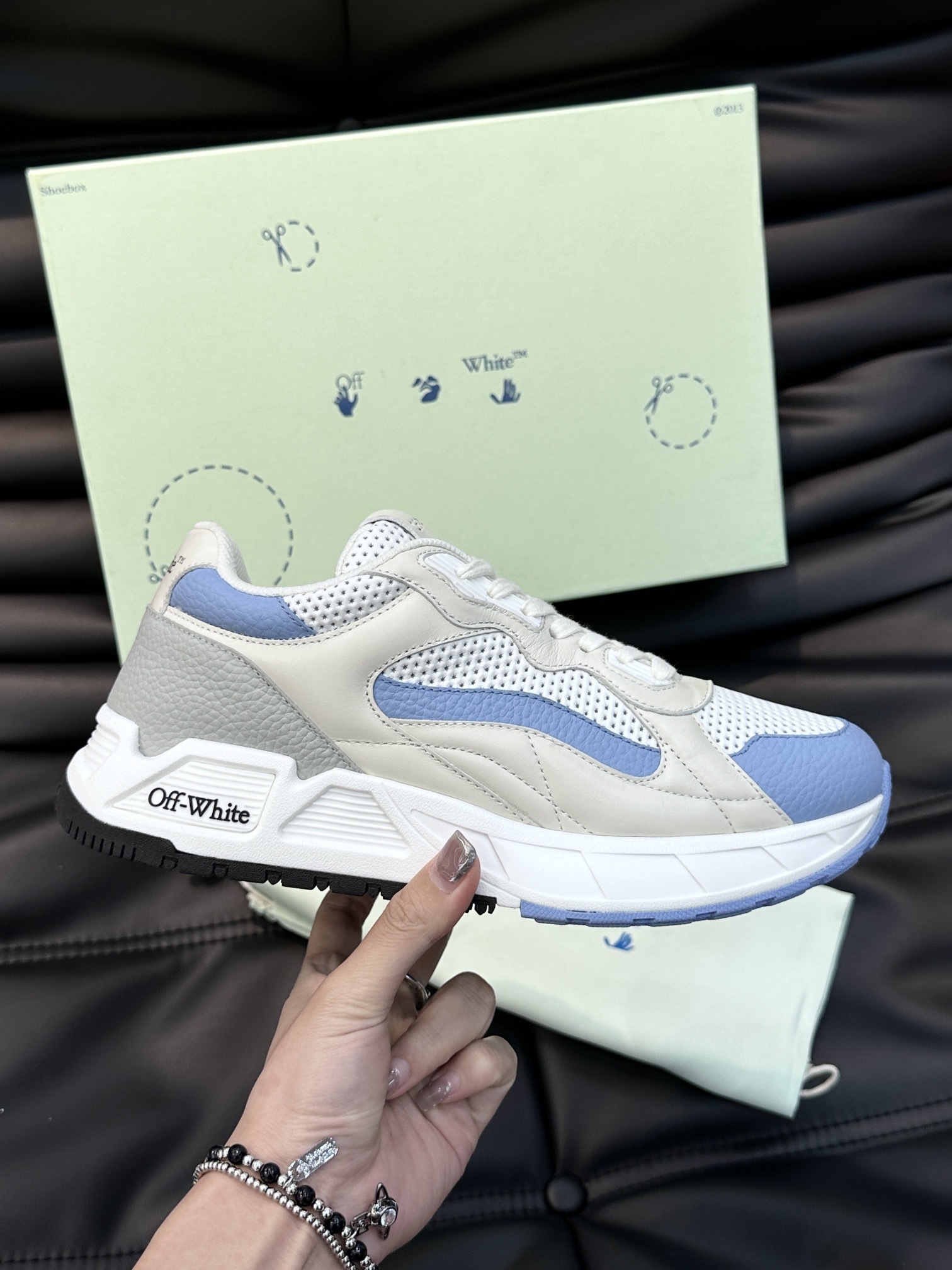 Off-White Kick Off sneakers in a white and light-blue leather and mesh