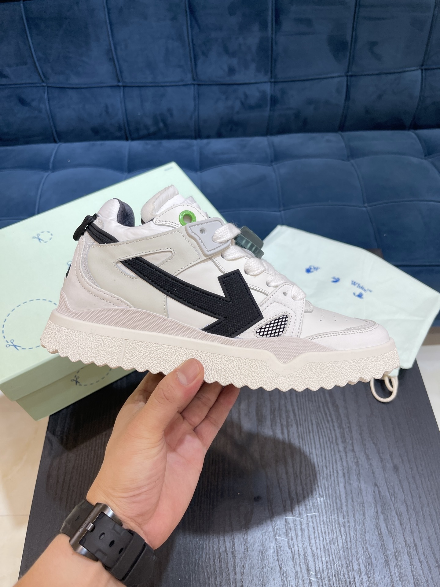 Off-White New Mid Top Sponge sneaker in white and black