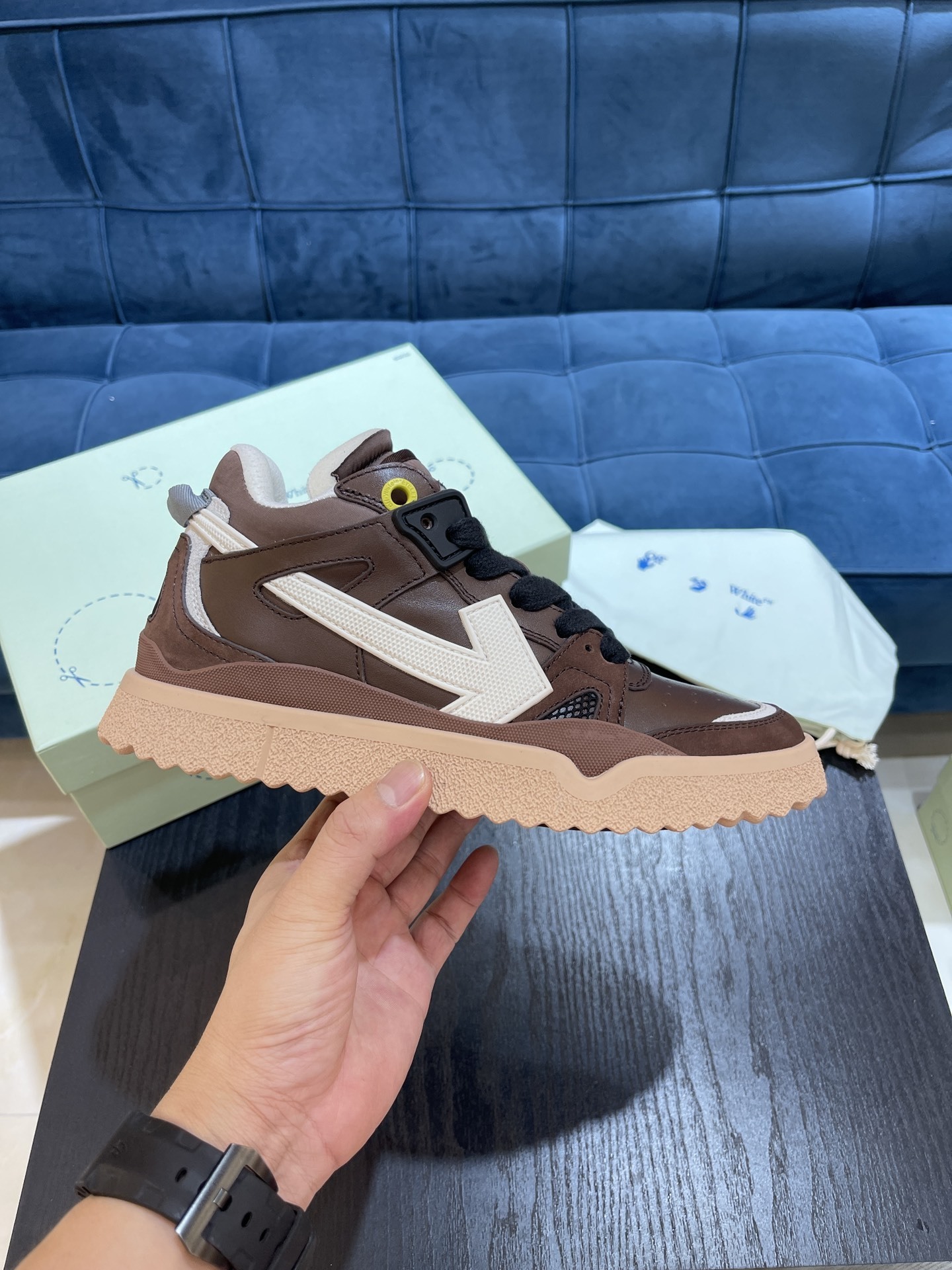 Off-White Sponge Mid-Top sneakers in brown and white