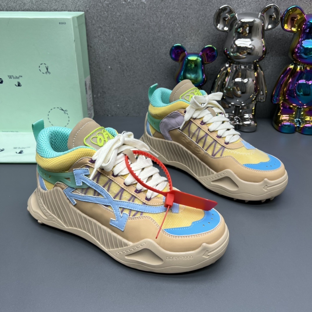 Off-White Odsy-1000 sneakers in a bone/pastel blue/multicolor mesh and leather