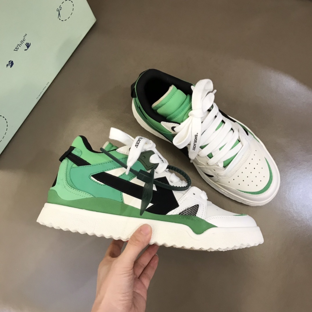 Off-White Sponge Mid Top Sneakers in white and green