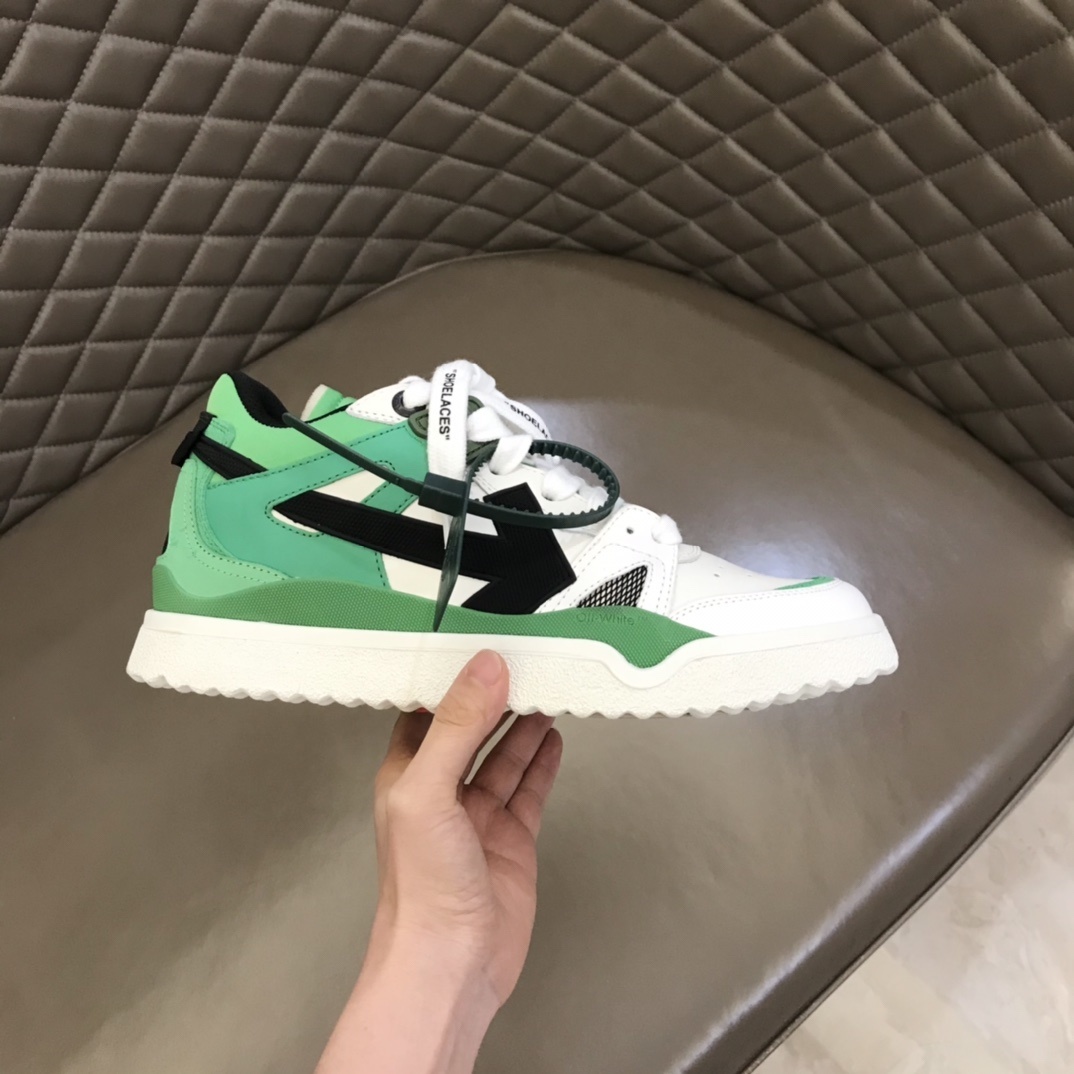 Off-White Sponge Mid Top sneaker in white and green.