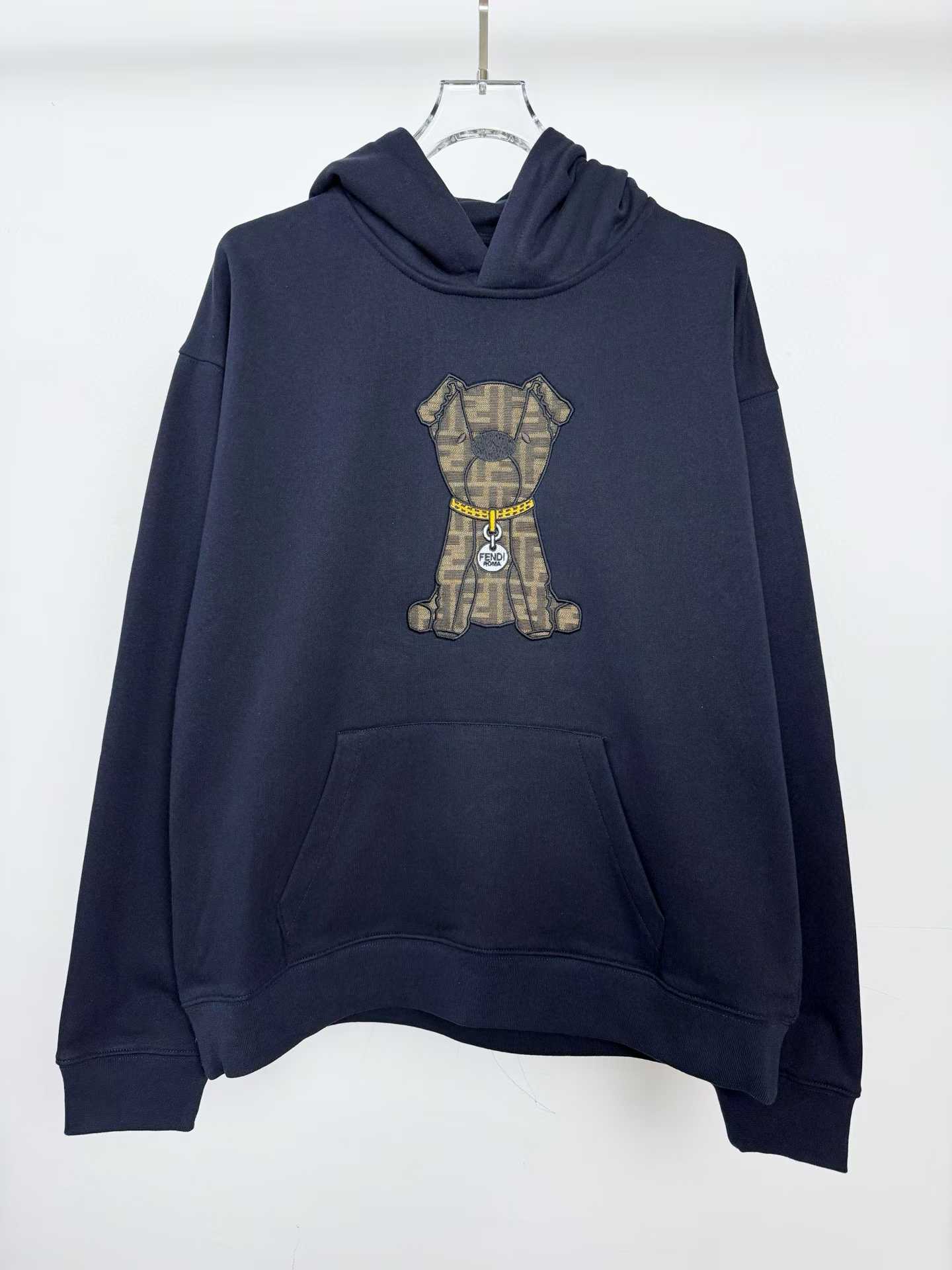 Fendi navy blue cotton hoodie with a dog graphic