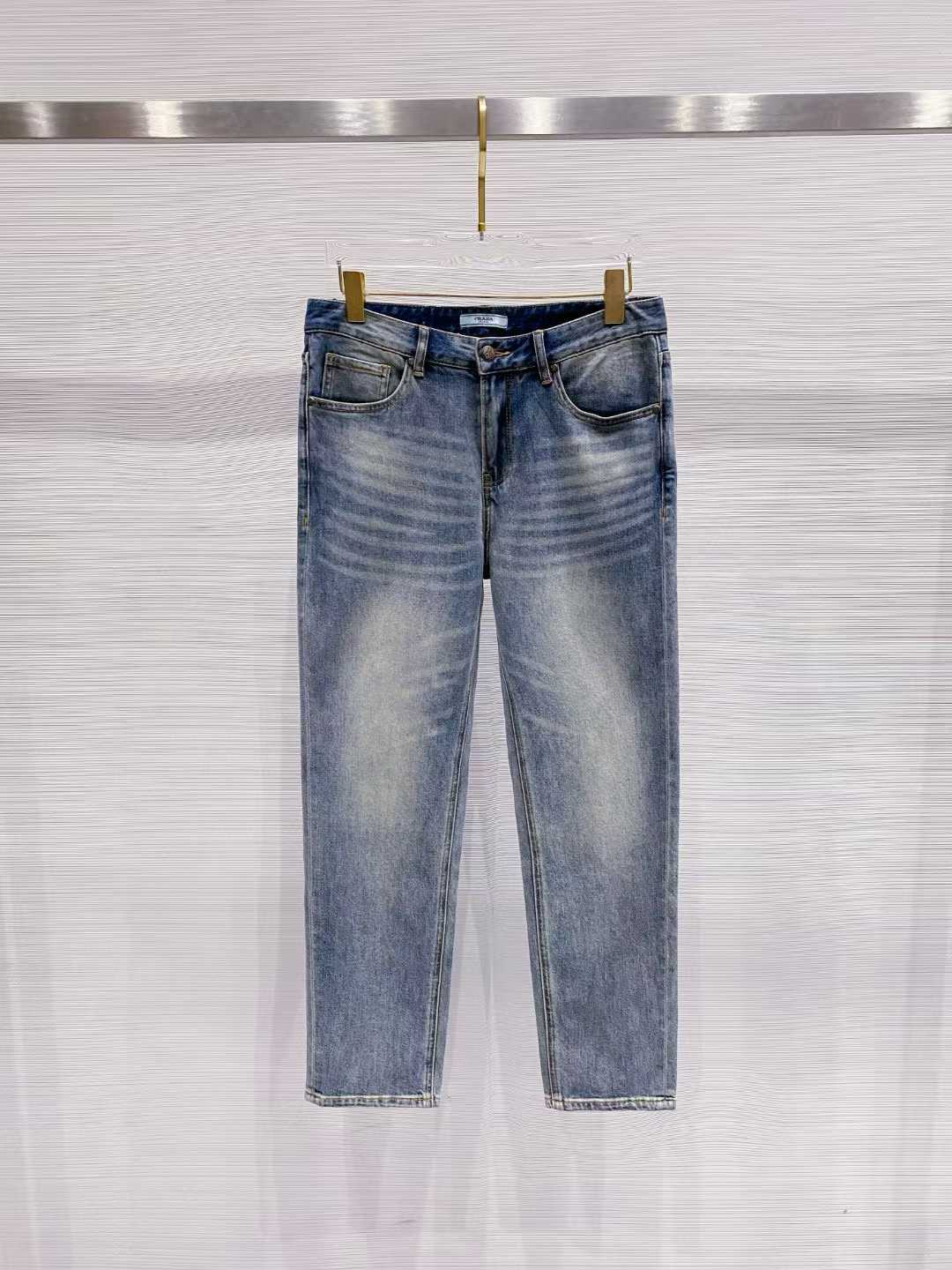 Prada men's blue washed stretch denim jeans