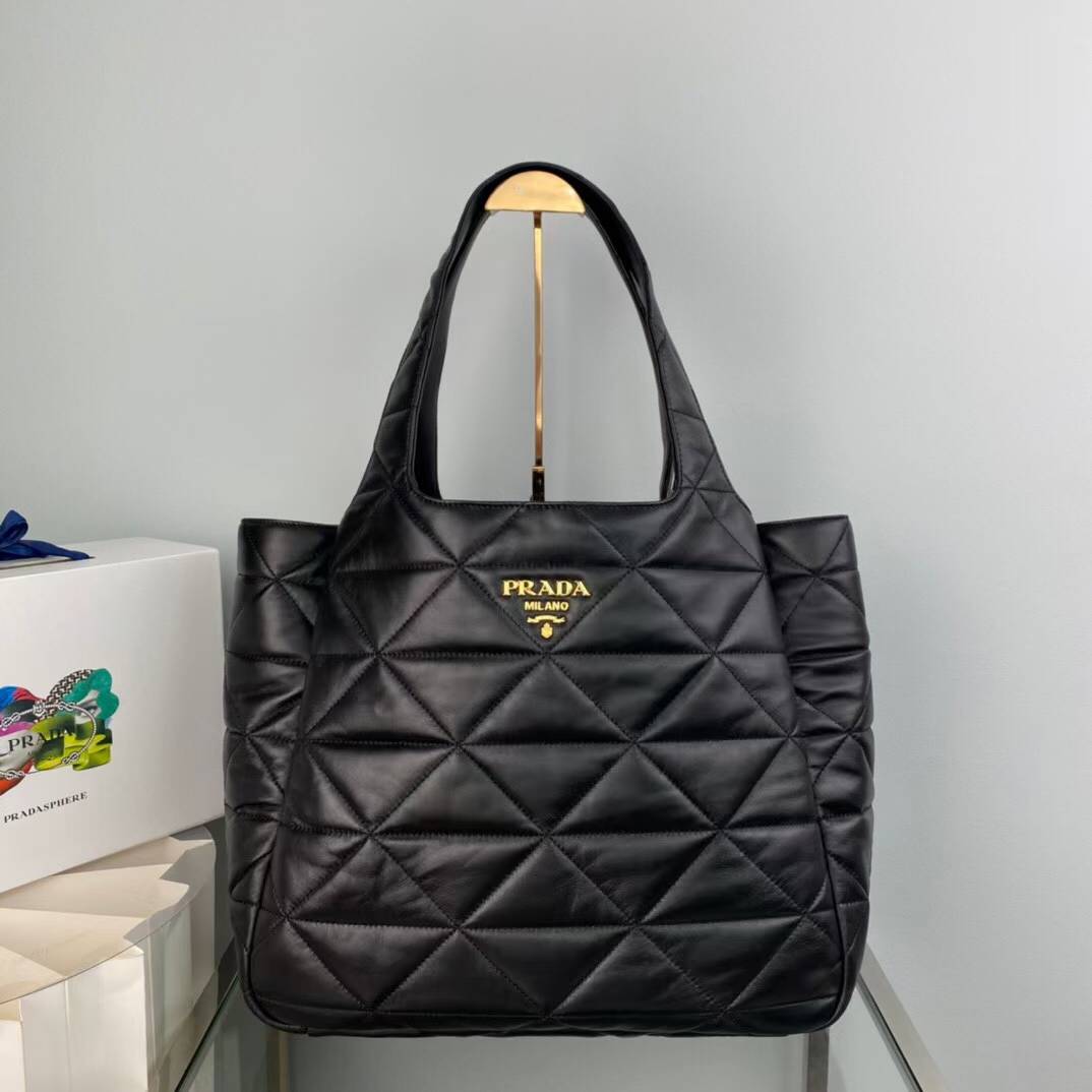 Prada Nappa leather tote bag with topstitching black