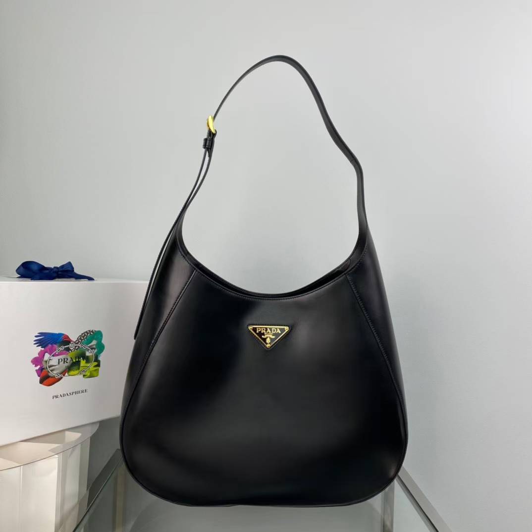 Prada Cleo brushed leather shoulder bag Black
