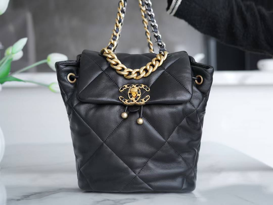Chanel 19 Quilted Lambskin Flap Backpack in black with mixed-hardware chain straps