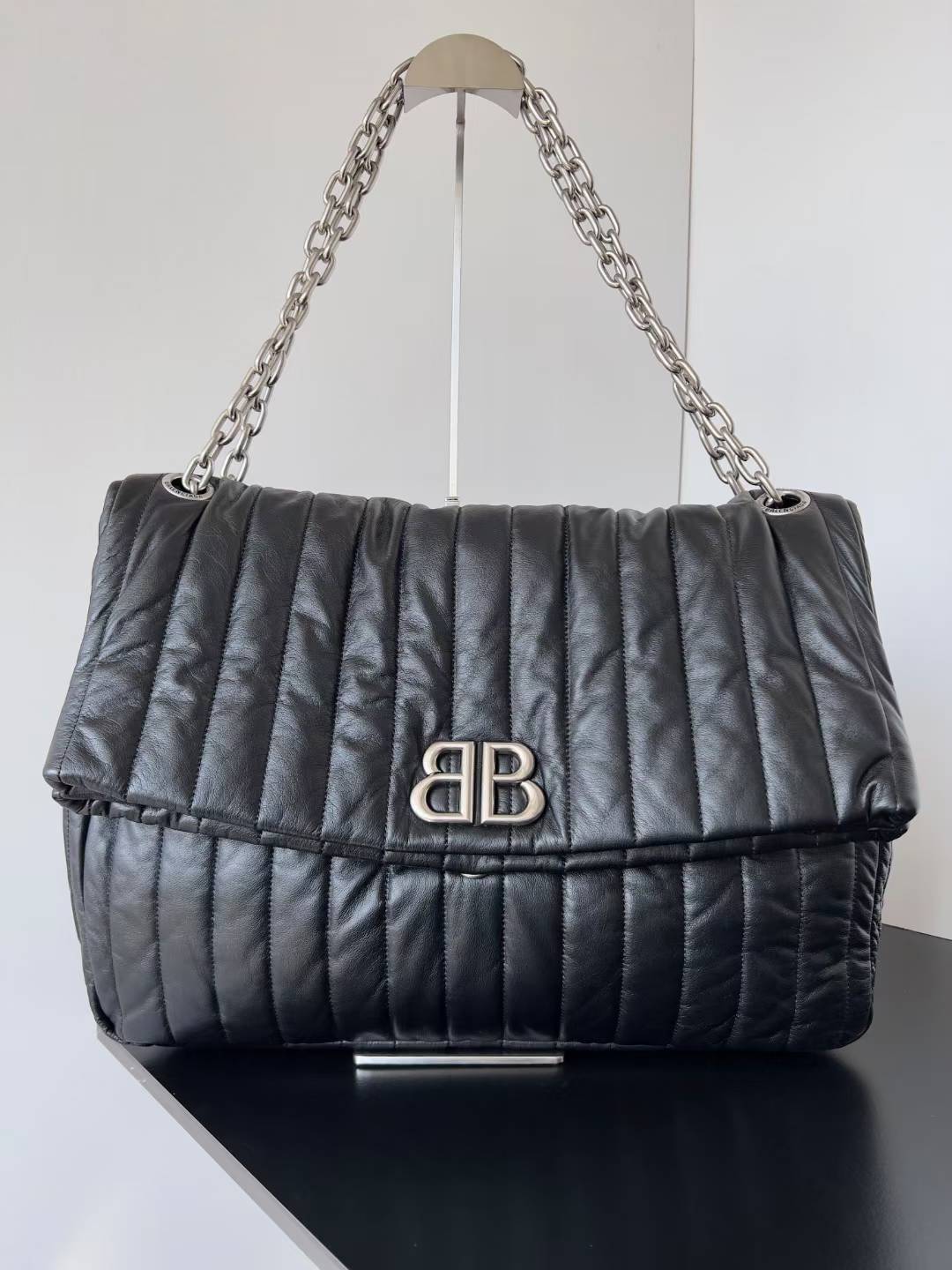 Balenciaga Monaco large quilted chain bag in black calf leather