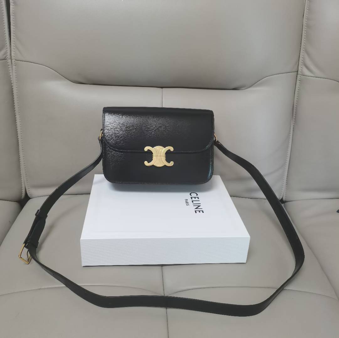 Celine Teen or Classique Triomphe bag in black shiny calfskin