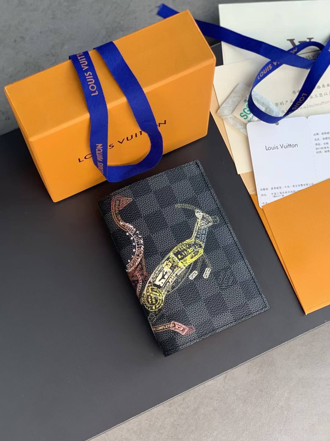 LV Damier Graphite Stamps Passport Cover