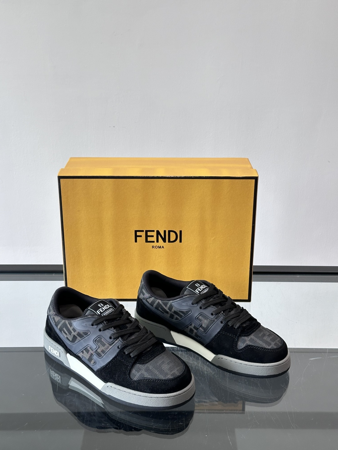 Fendi Match low-top sneakers in grey/black FF canvas and suede