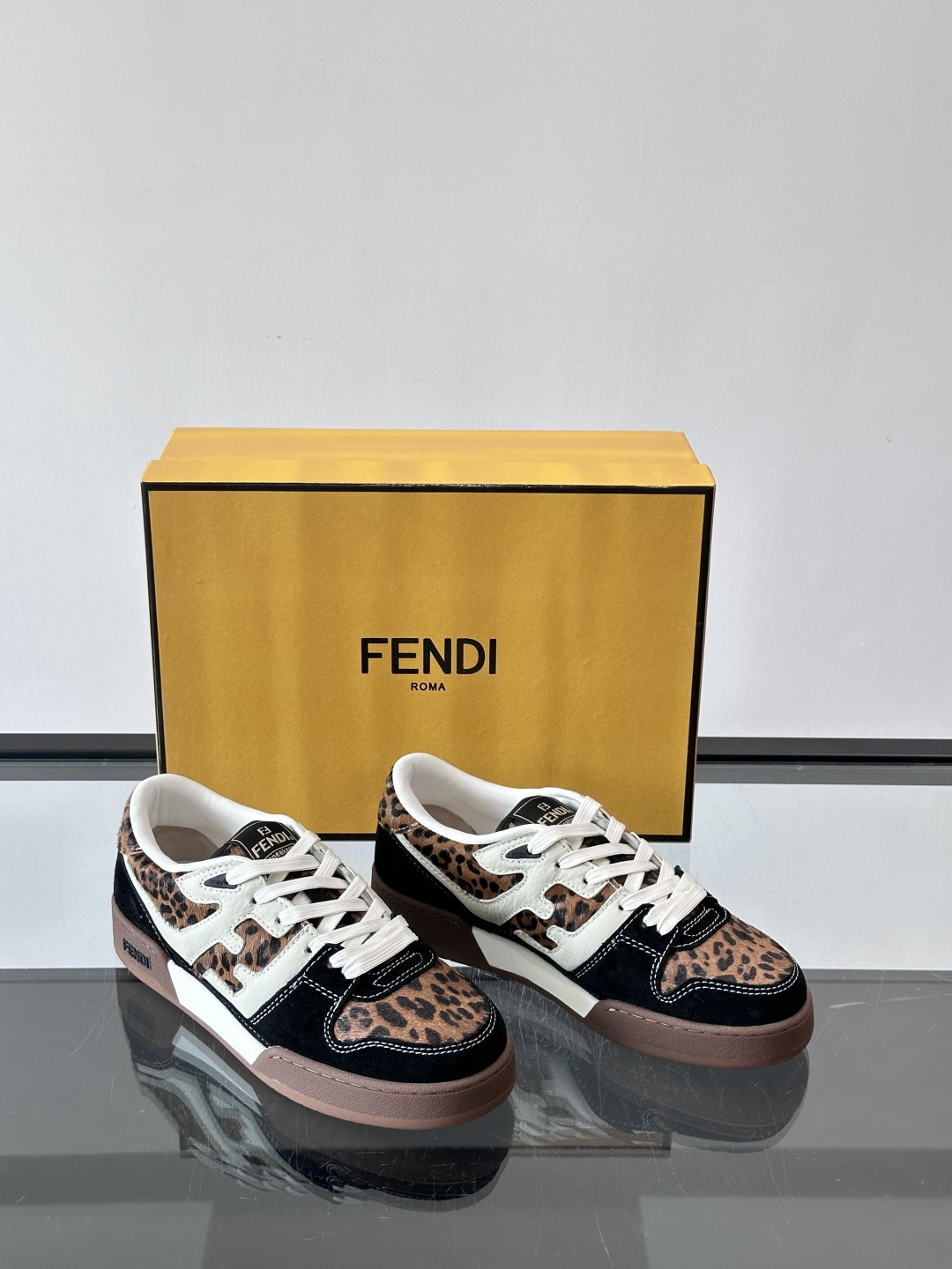 Fendi Match low-top sneakers in a leopard print pony skin effect with black suede details