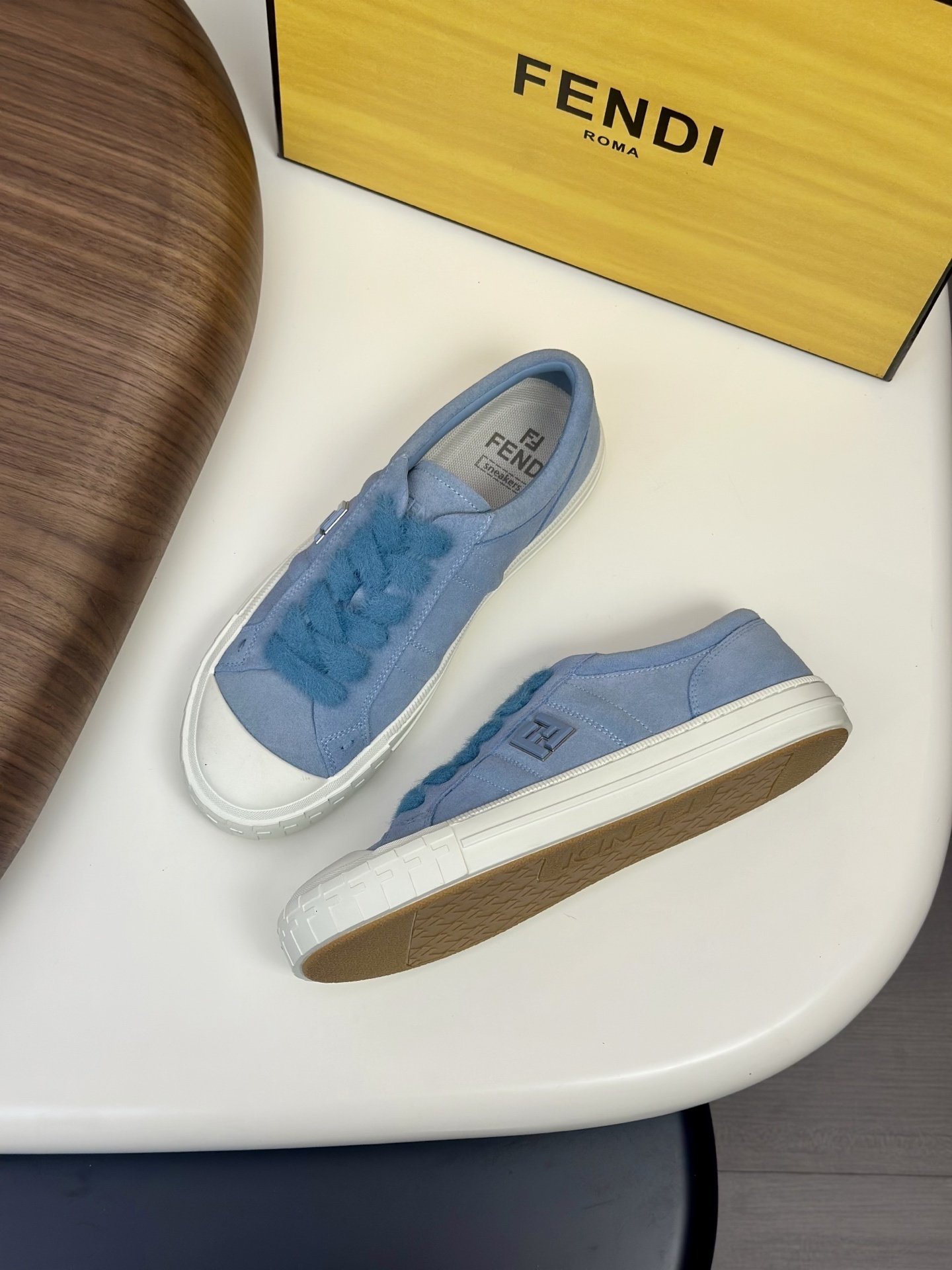 Fendi Domino sneakers in light blue nubuck leather