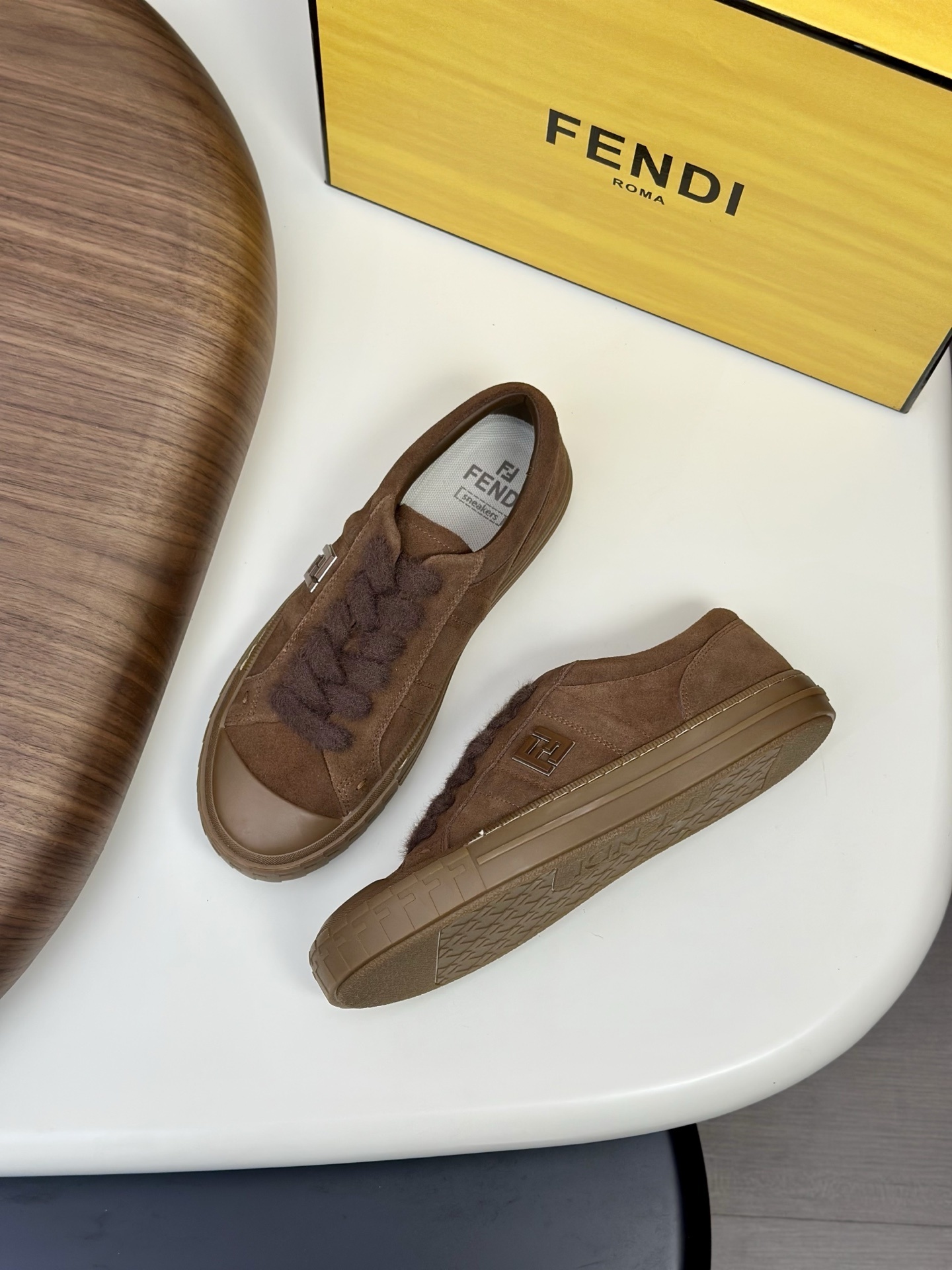 Fendi Domino sneakers in brown suede or fabric the signature FF motif