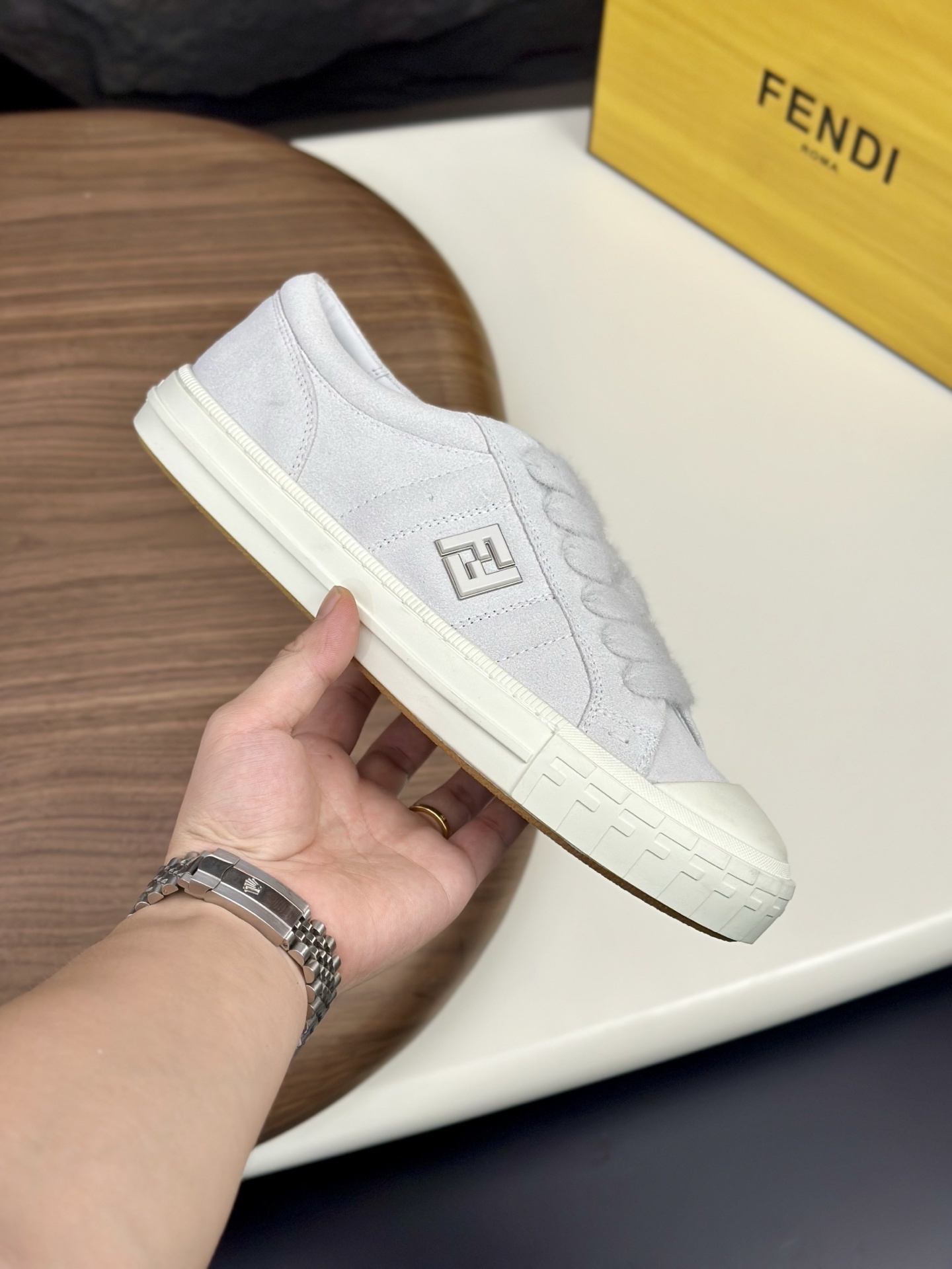 Fendi Domino sneakers in white fabric with an FF motif