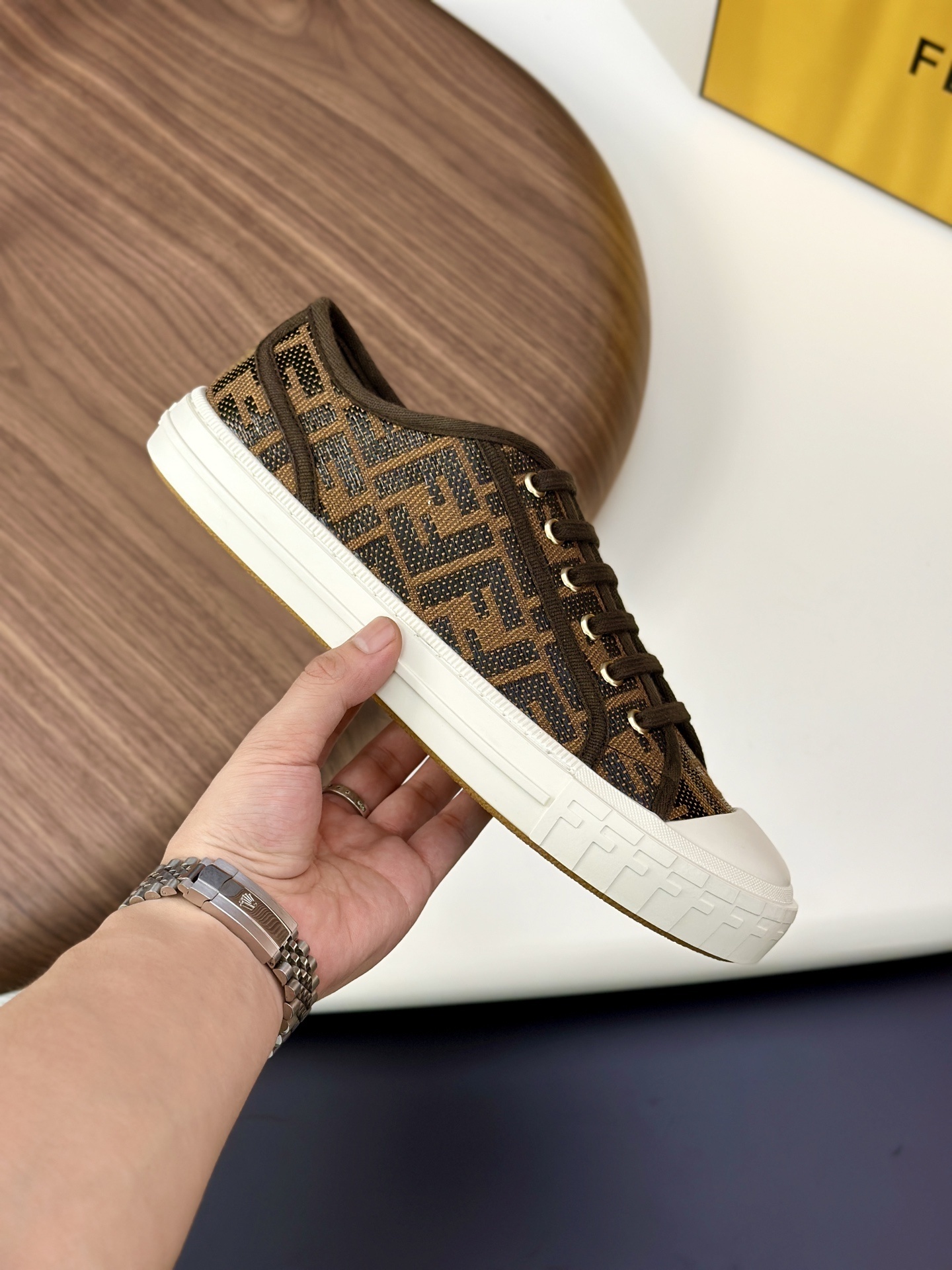 Fendi Domino low-top sneaker with brown FF-monogram canvas