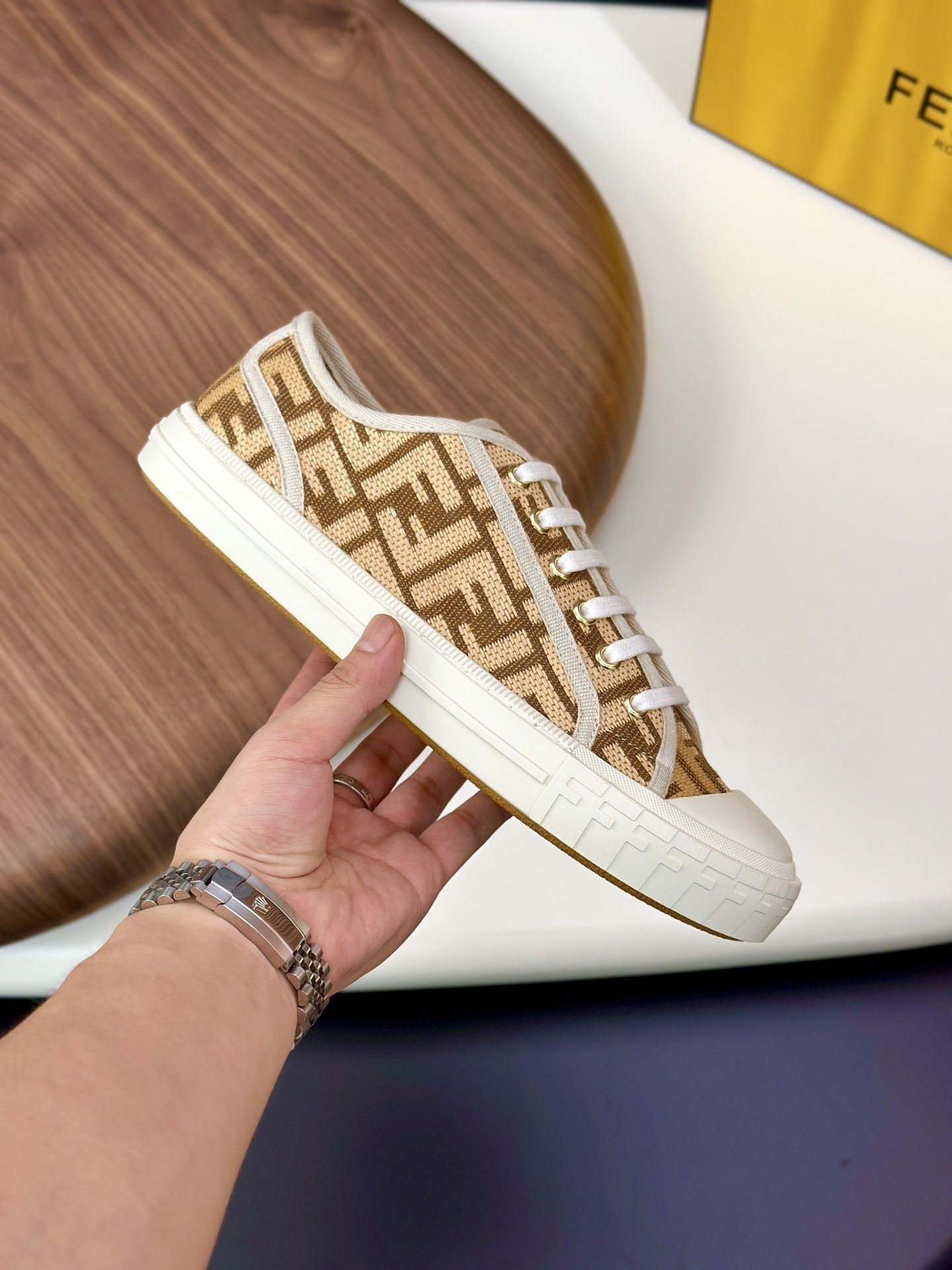 Fendi Domino low sneakers in brown and tobacco jacquard FF fabric