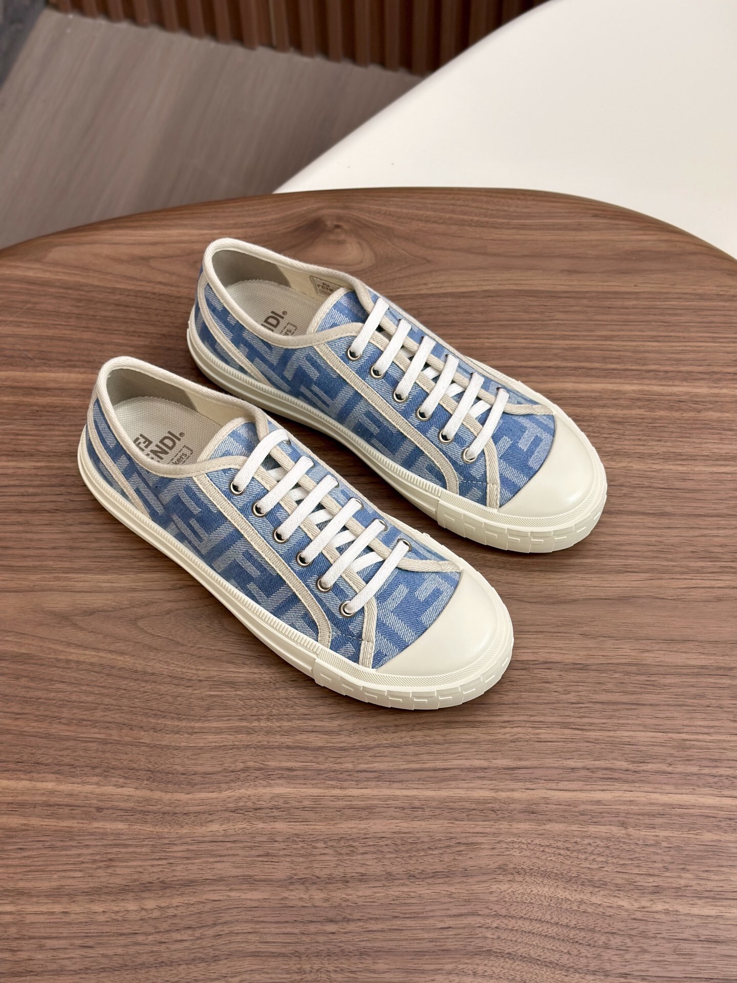 Fendi Domino denim low-top sneakers in light blue
